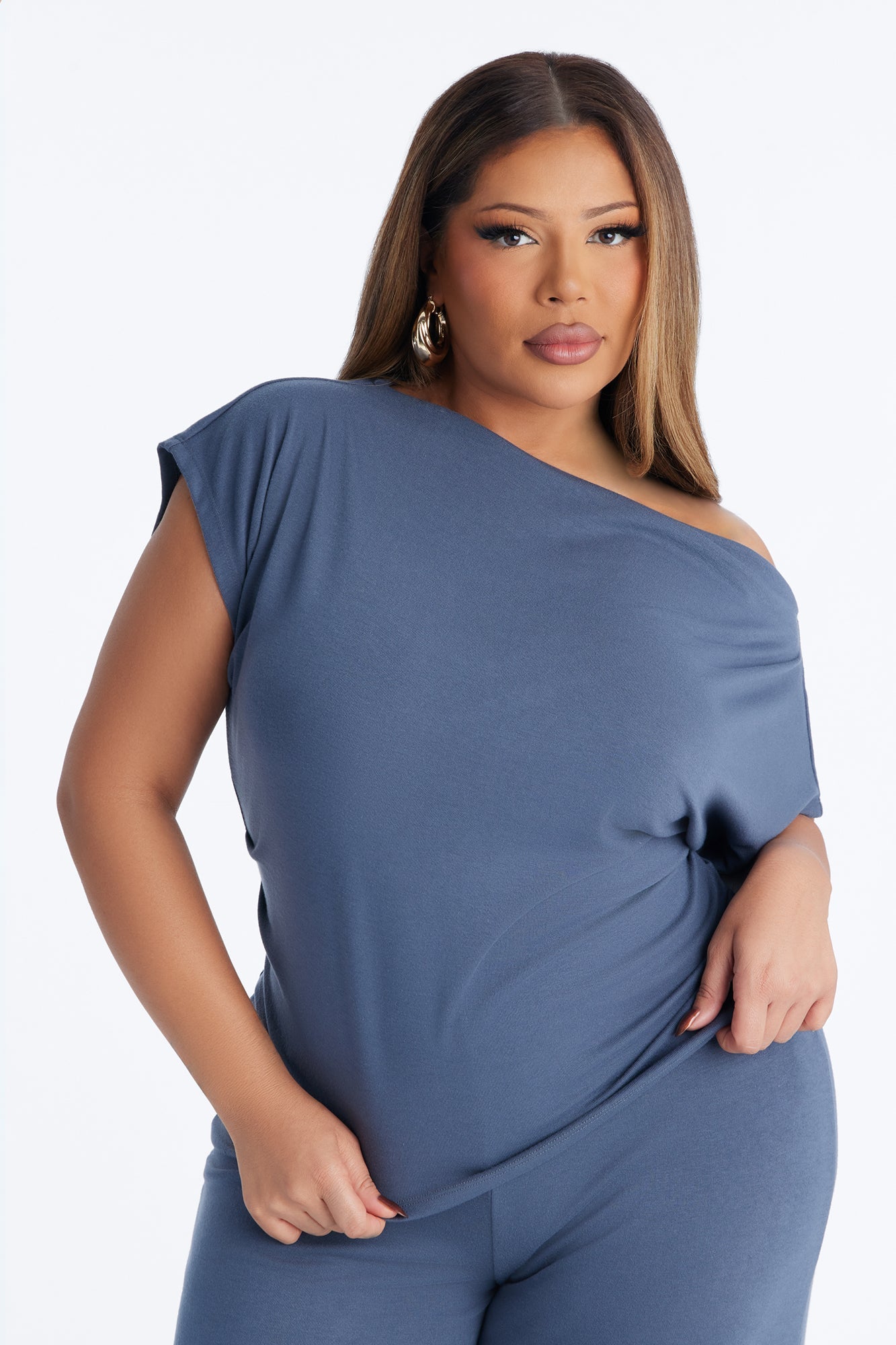 Alicia Off Shoulder Wide Leg Pant Set - Dark Grey