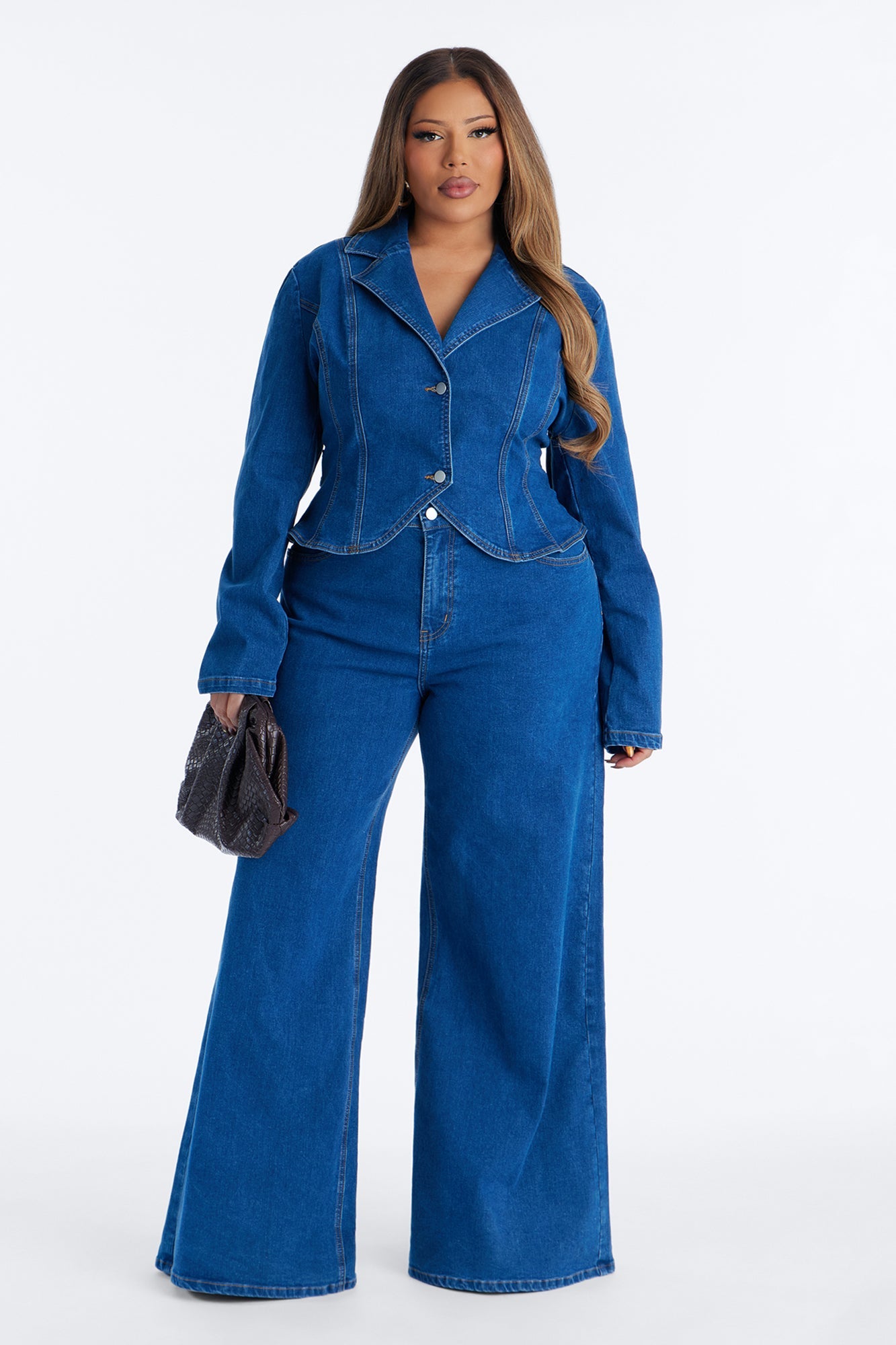 Kasey Denim Blazer Pant Set - Blue Wash