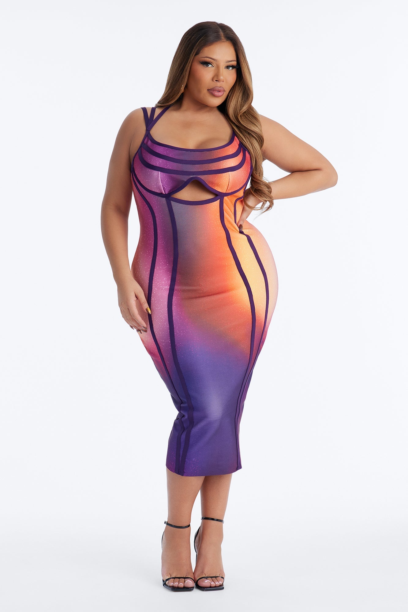 Zayna Tie Dye Bandage Midi Dress - Purple/combo