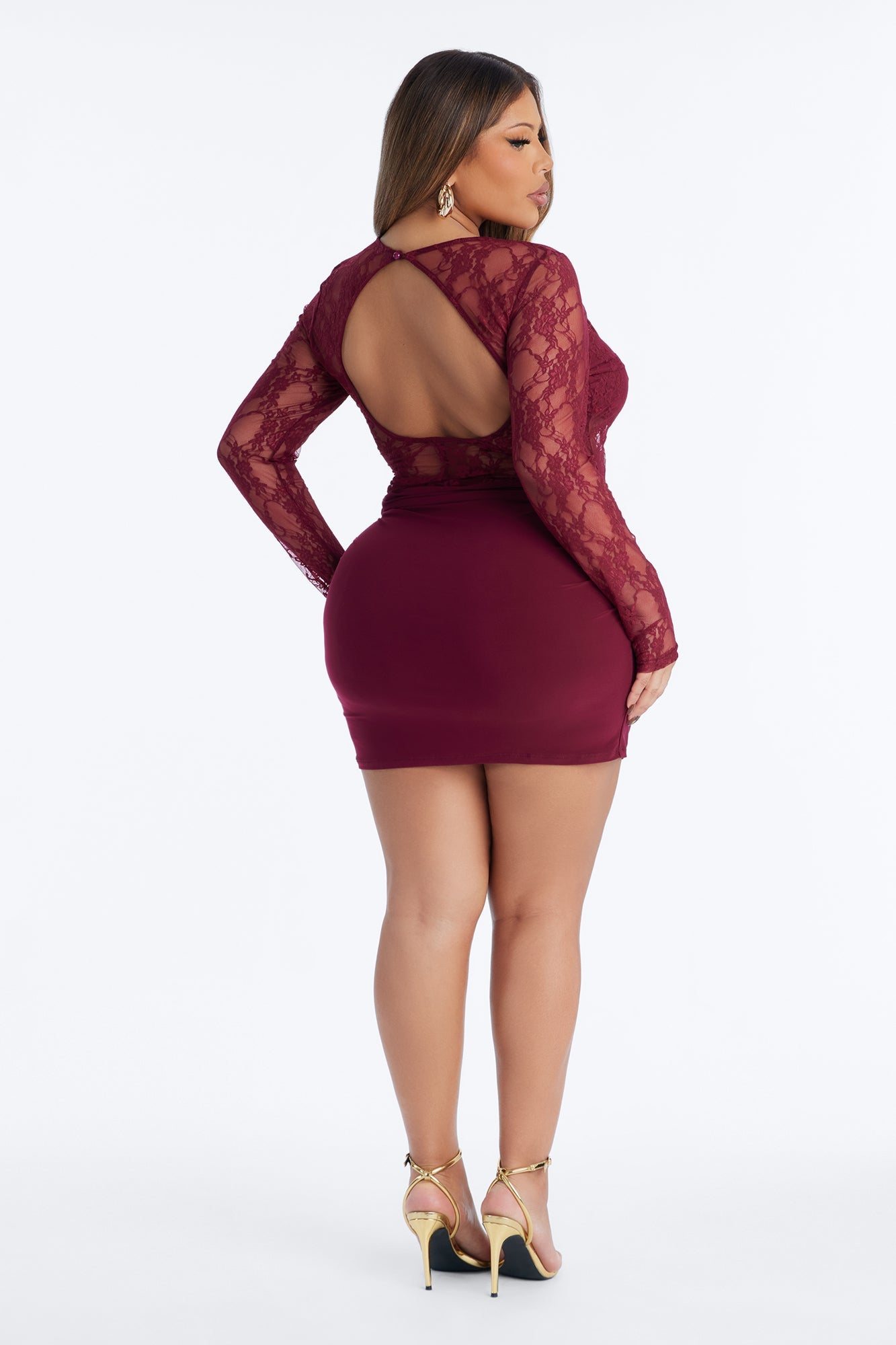 Sabina Sheer Lace Micro Mini Dress - Burgundy