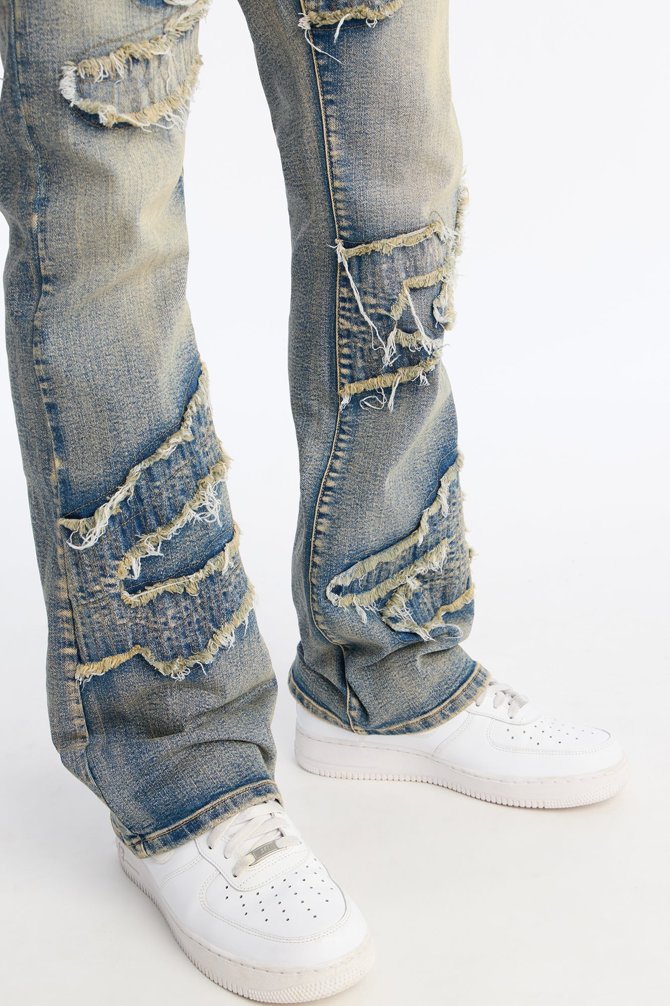 Stacked Slim Flare Fray Waves Jeans - Light Wash