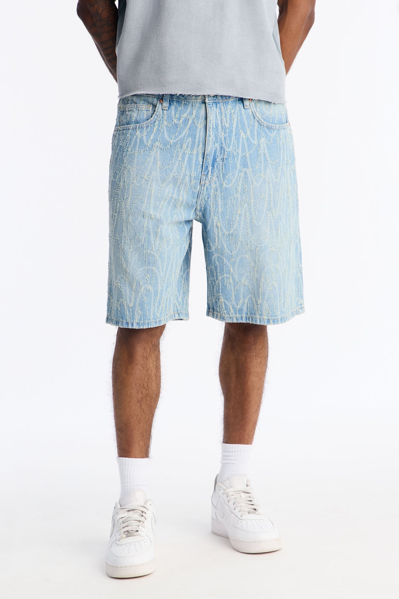 Relaxed Swervin Distressed Denim Short - Light Blue Wash