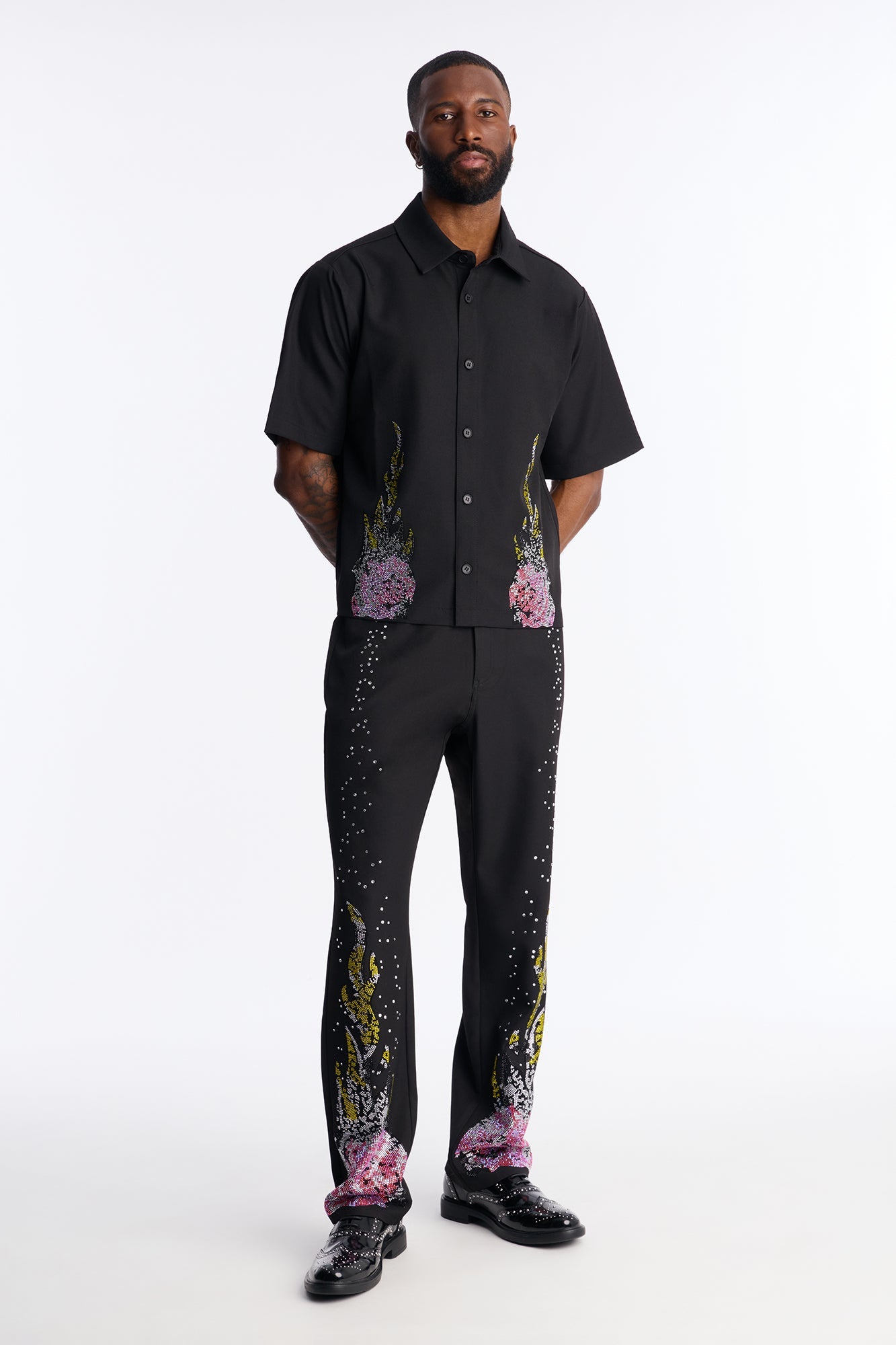 Genesis Origin Embellished Button Up Shirt - Black