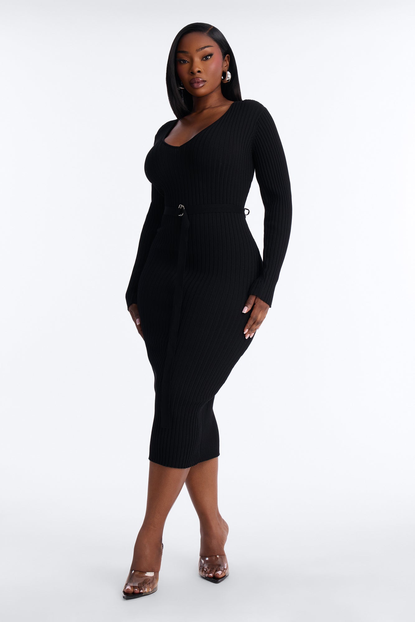 Autumn Calls Sweater Midi Dress - Black