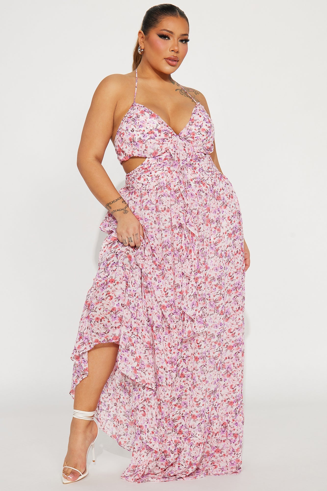 Shantel Chiffon Floral Maxi Dress - Pink/combo