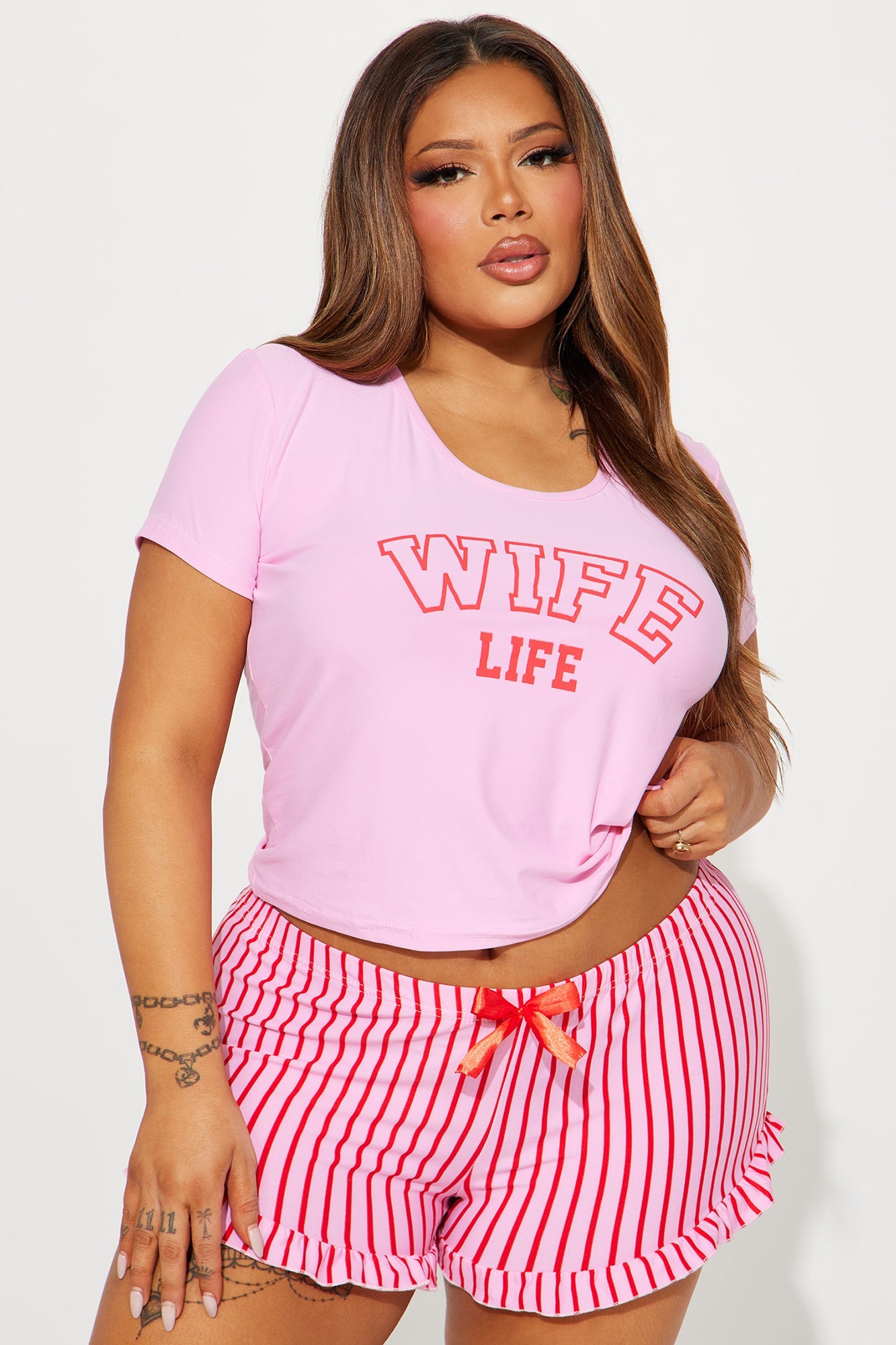 Wife Life PJ Short Set - Pink/combo