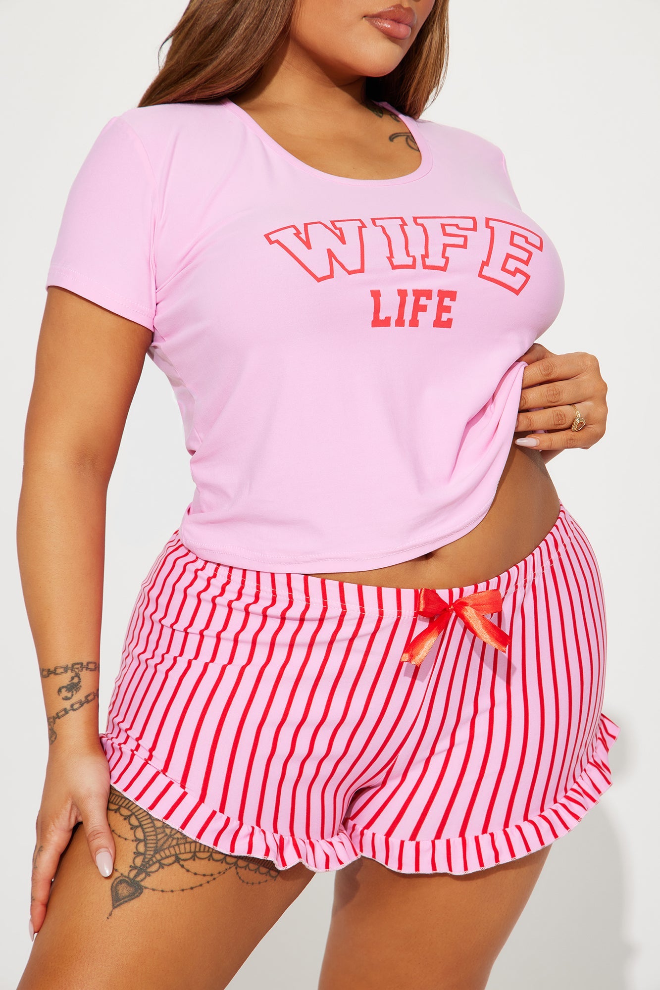 Wife Life PJ Short Set - Pink/combo