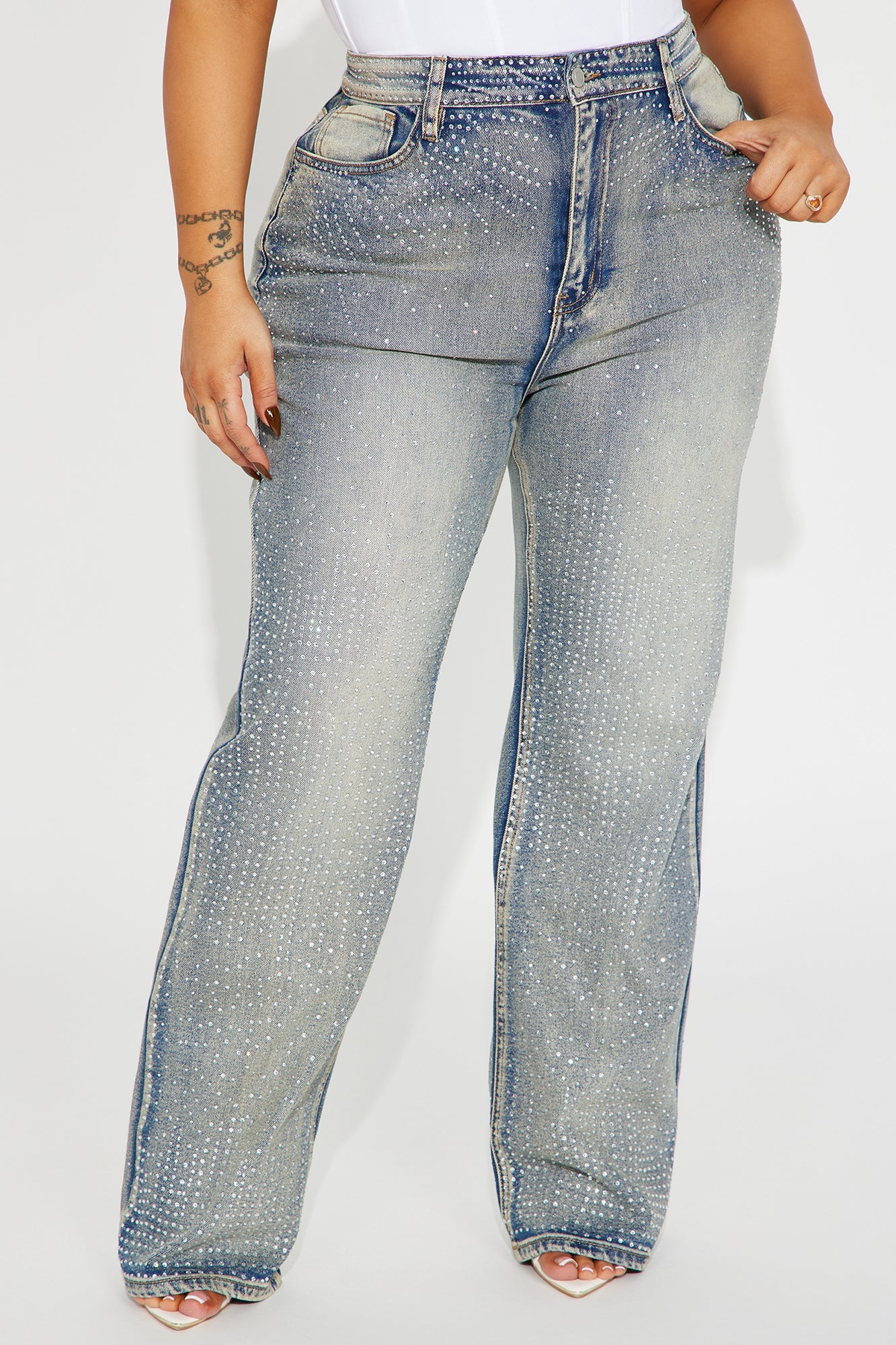 Chasing A Dream Embellished Stretch Straight Leg Jeans - Vintage Wash