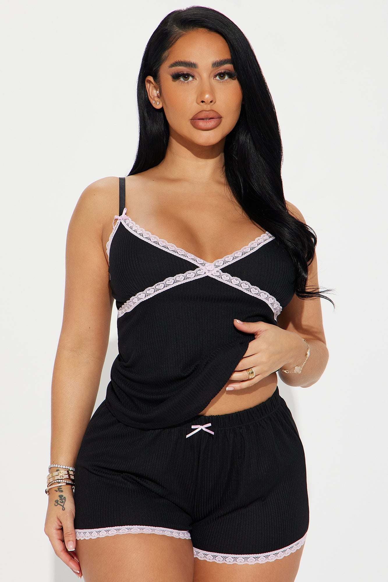 In Your Dreams Ribbed PJ Short Set - Black