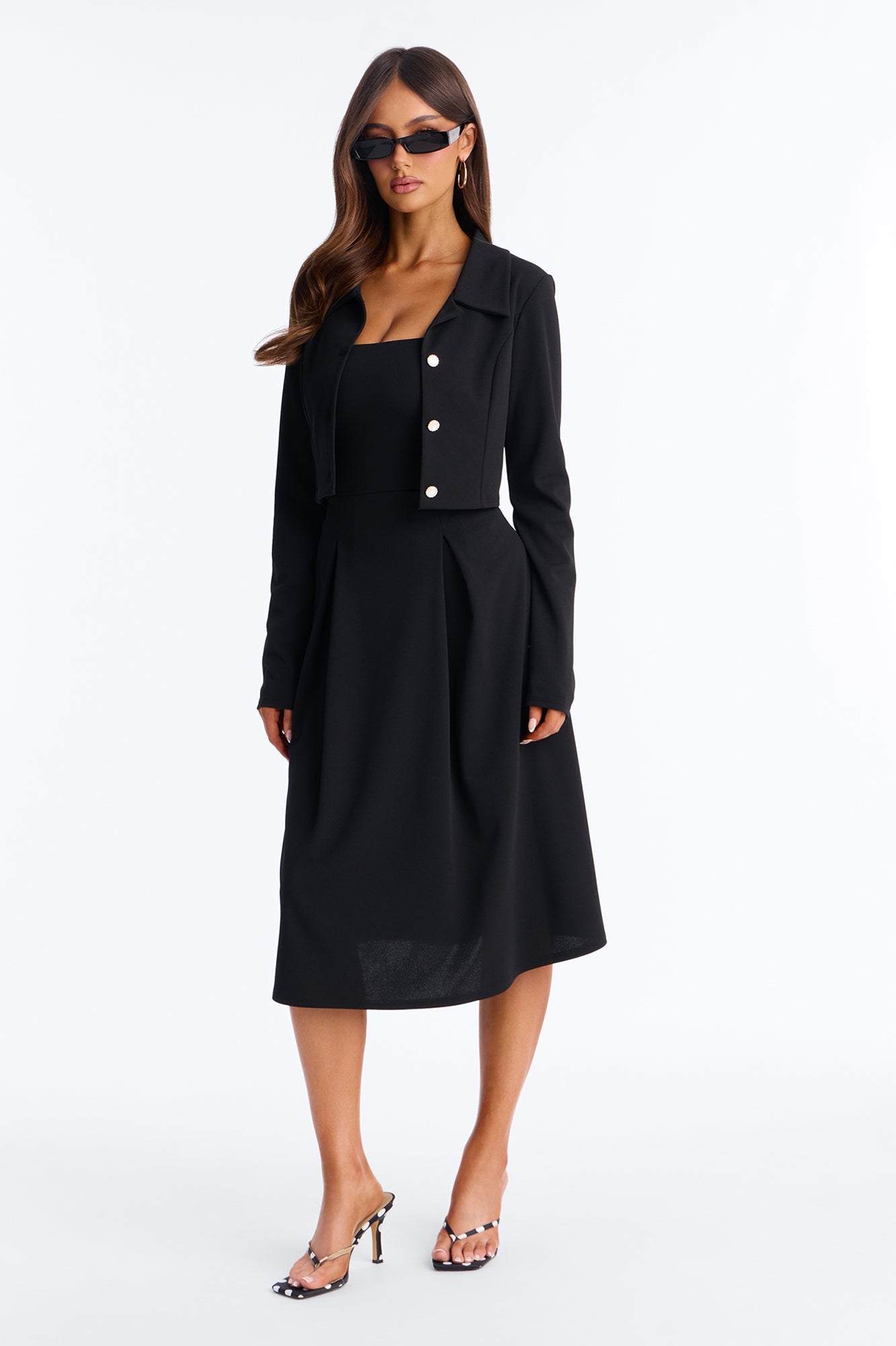 Janae Pleated Midi Dress 2 Piece Set - Black