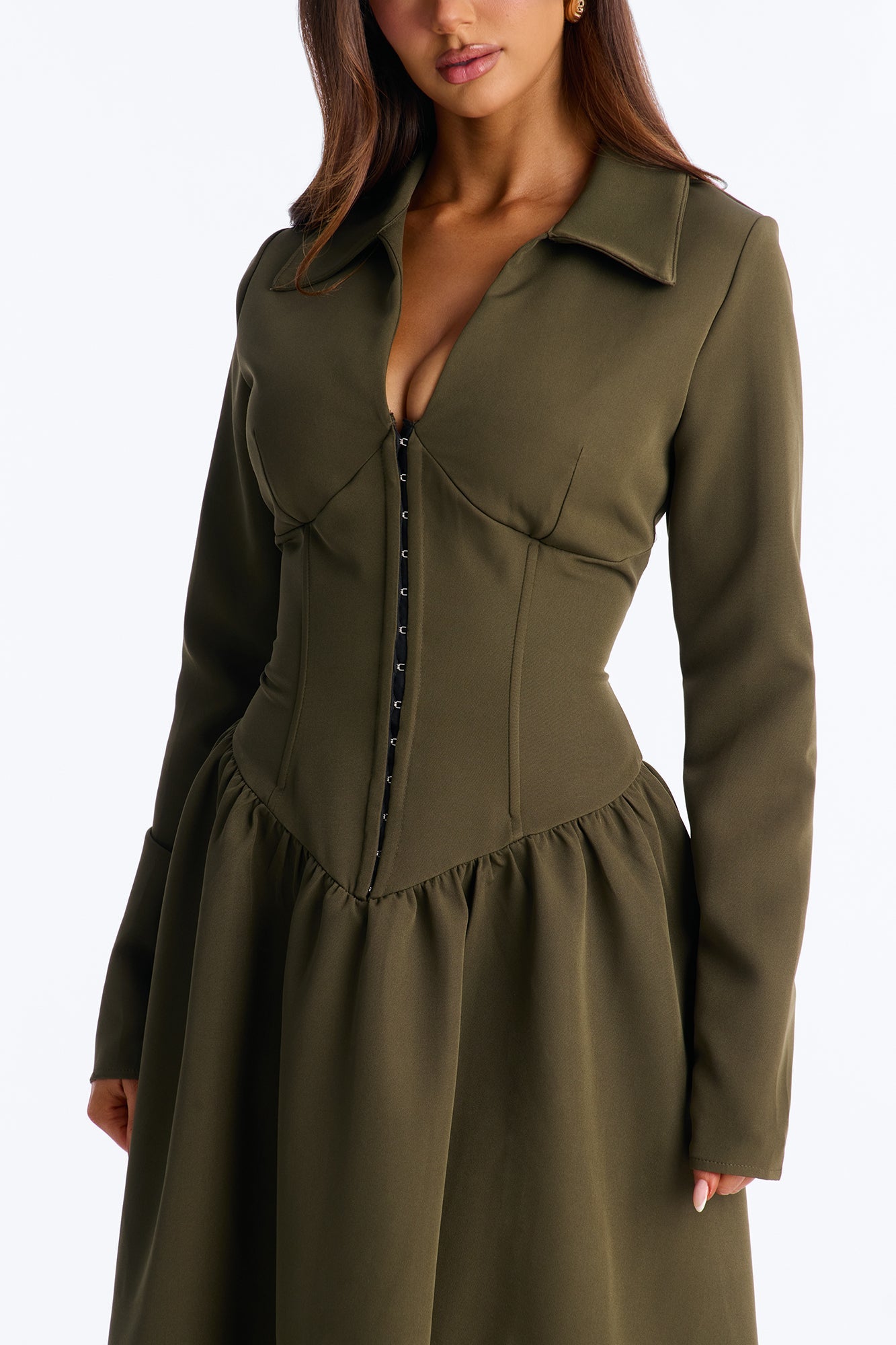 Paloma Corset Drop Waist Midi Dress - Olive