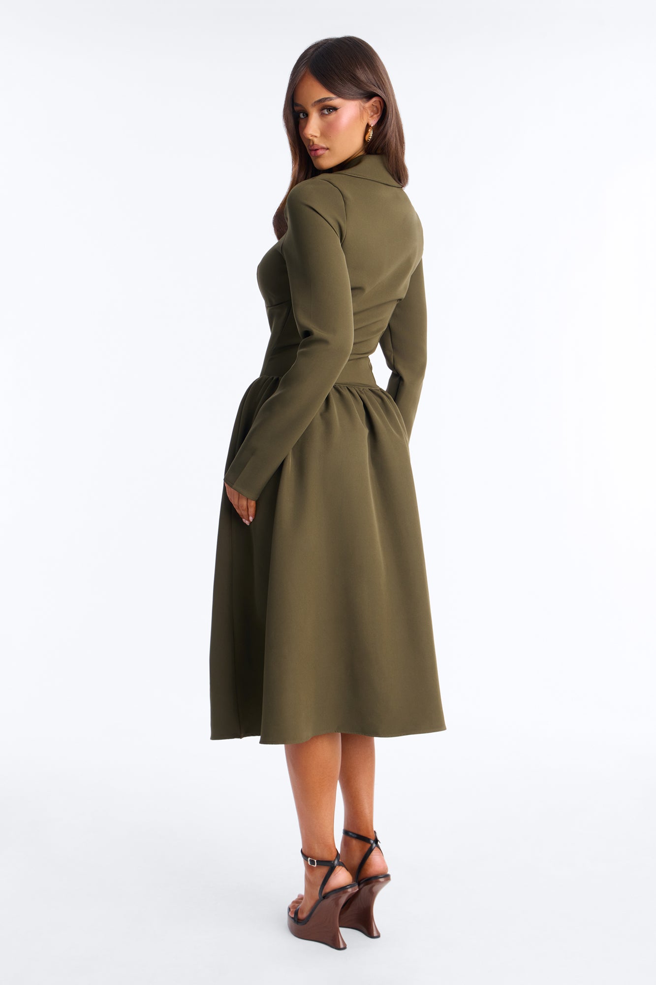 Paloma Corset Drop Waist Midi Dress - Olive