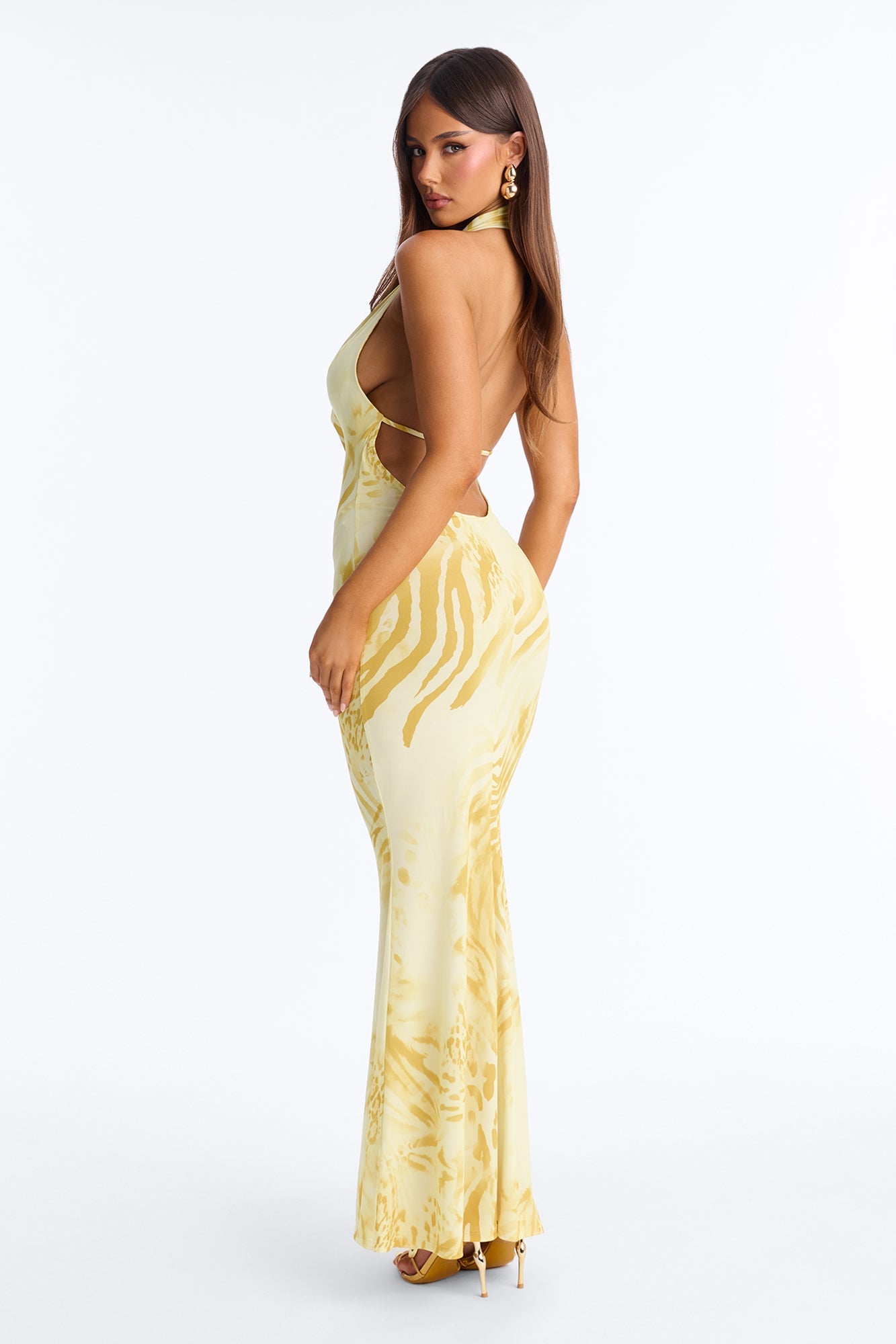Destinee Backless Hardware Maxi Dress - Yellow/combo