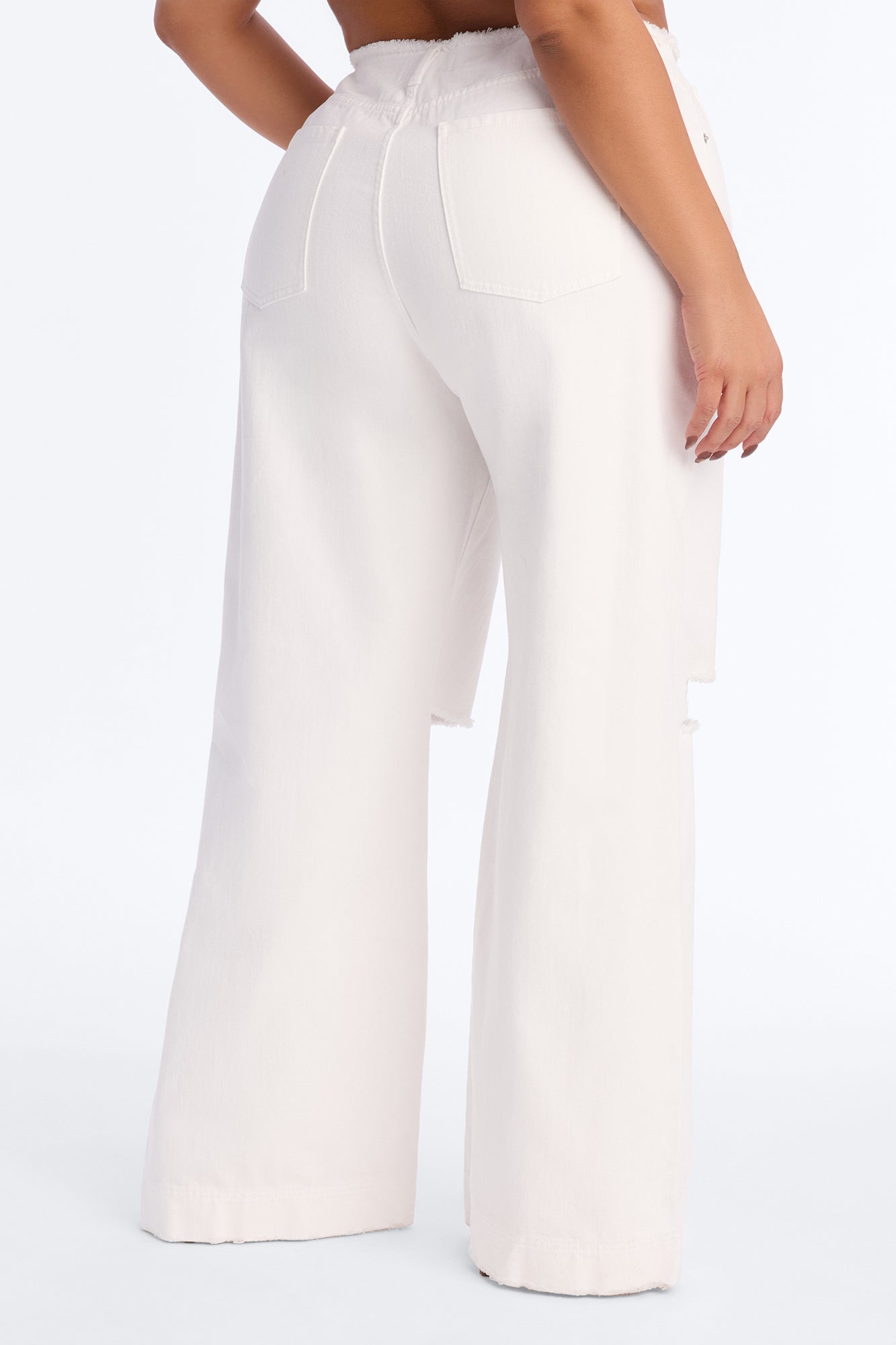 In Your Dreams Ripped Cut Off Waistband Baggy Jean - White