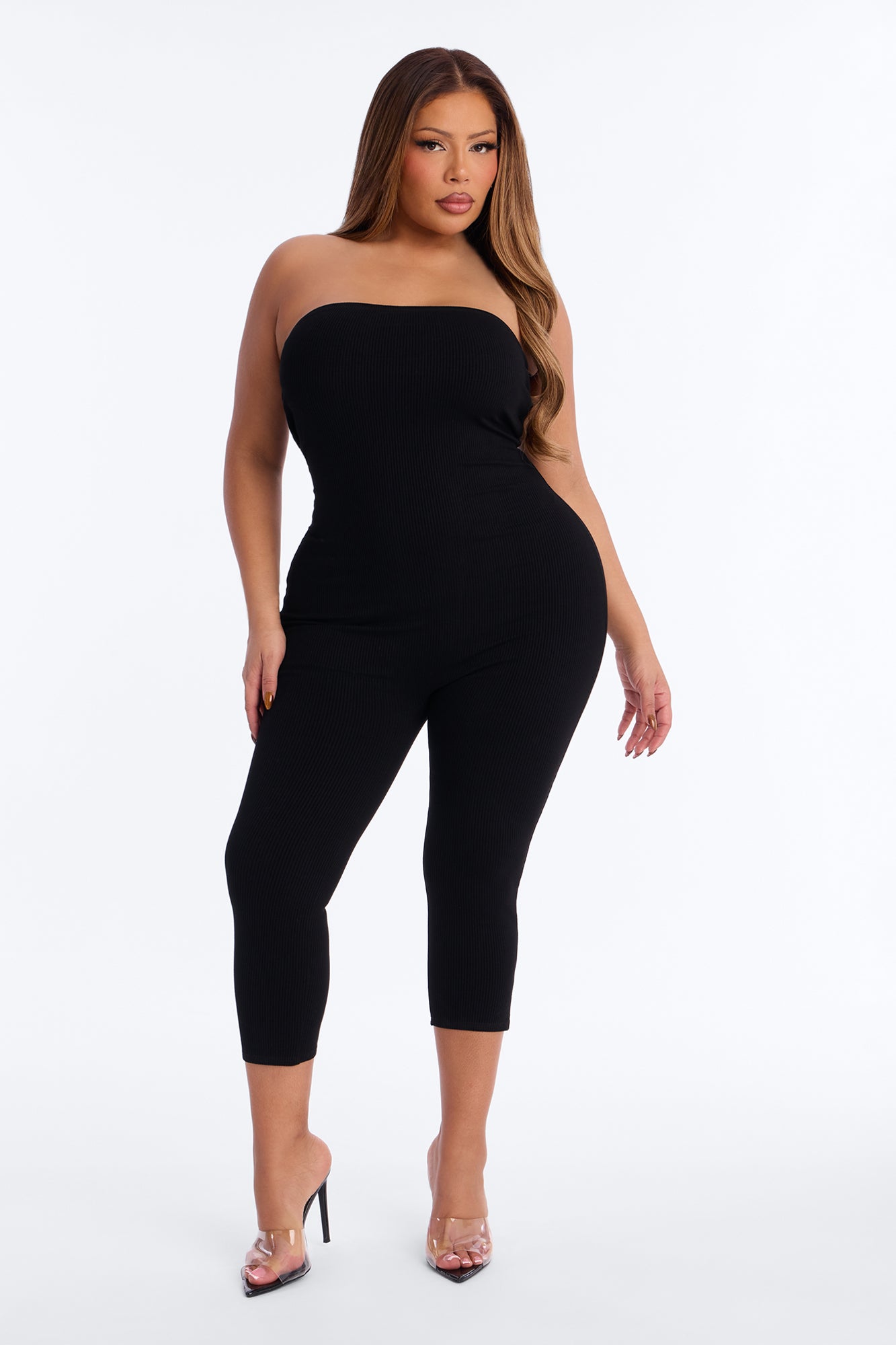Selena Strapless Snatched Capri Jumpsuit - Black