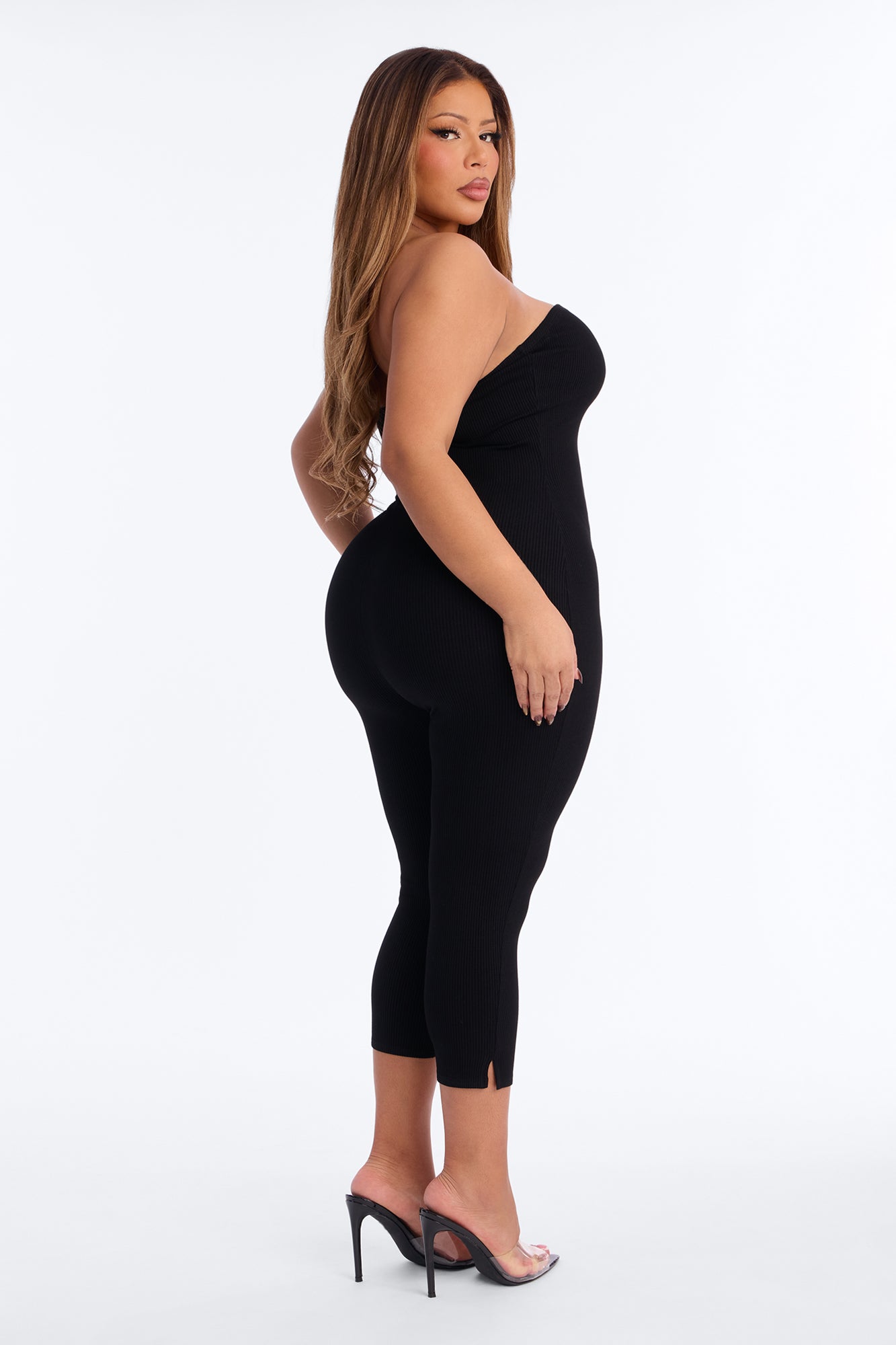 Selena Strapless Snatched Capri Jumpsuit - Black