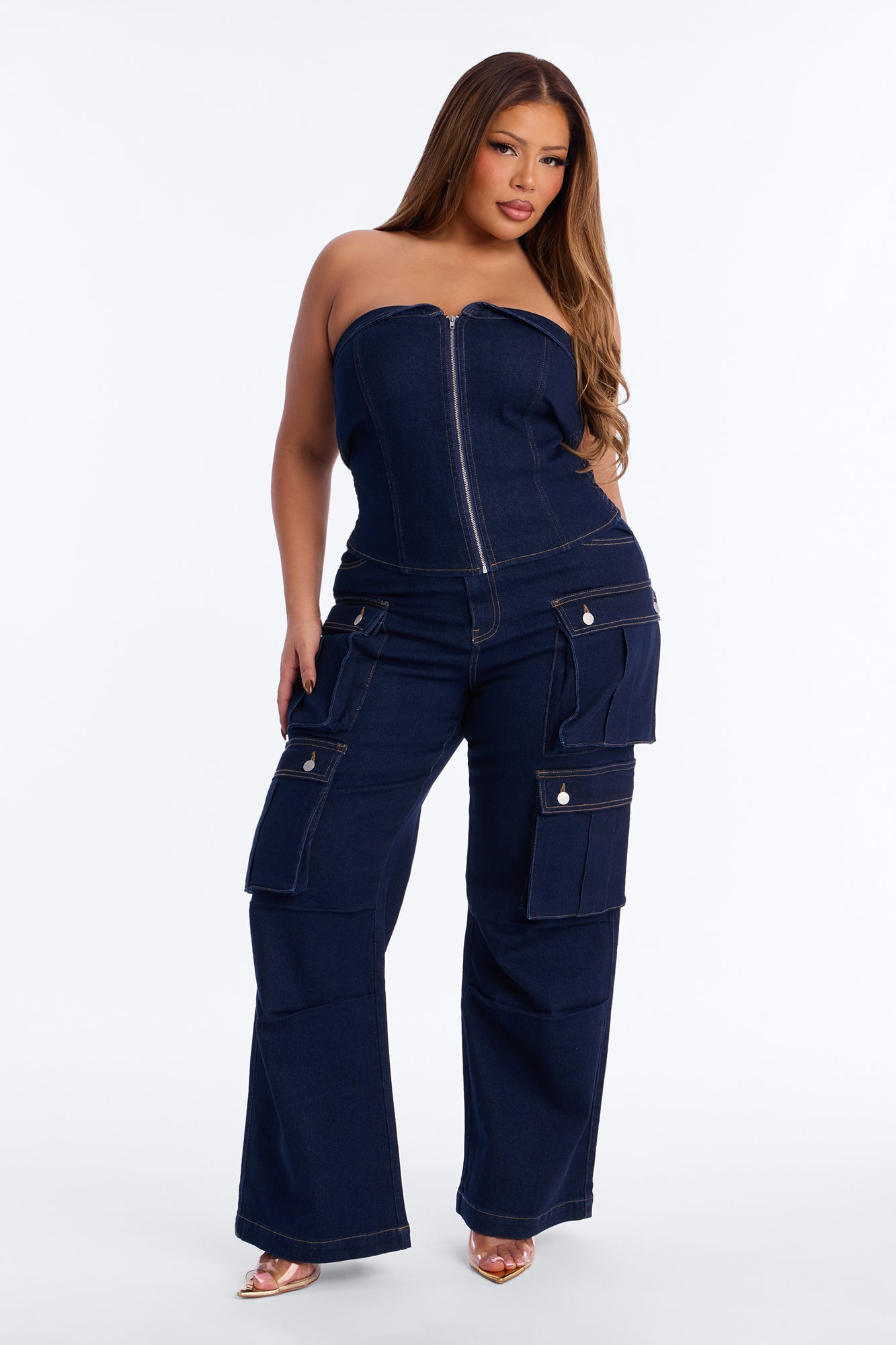Ciara Denim Pant Set - Dark Denim