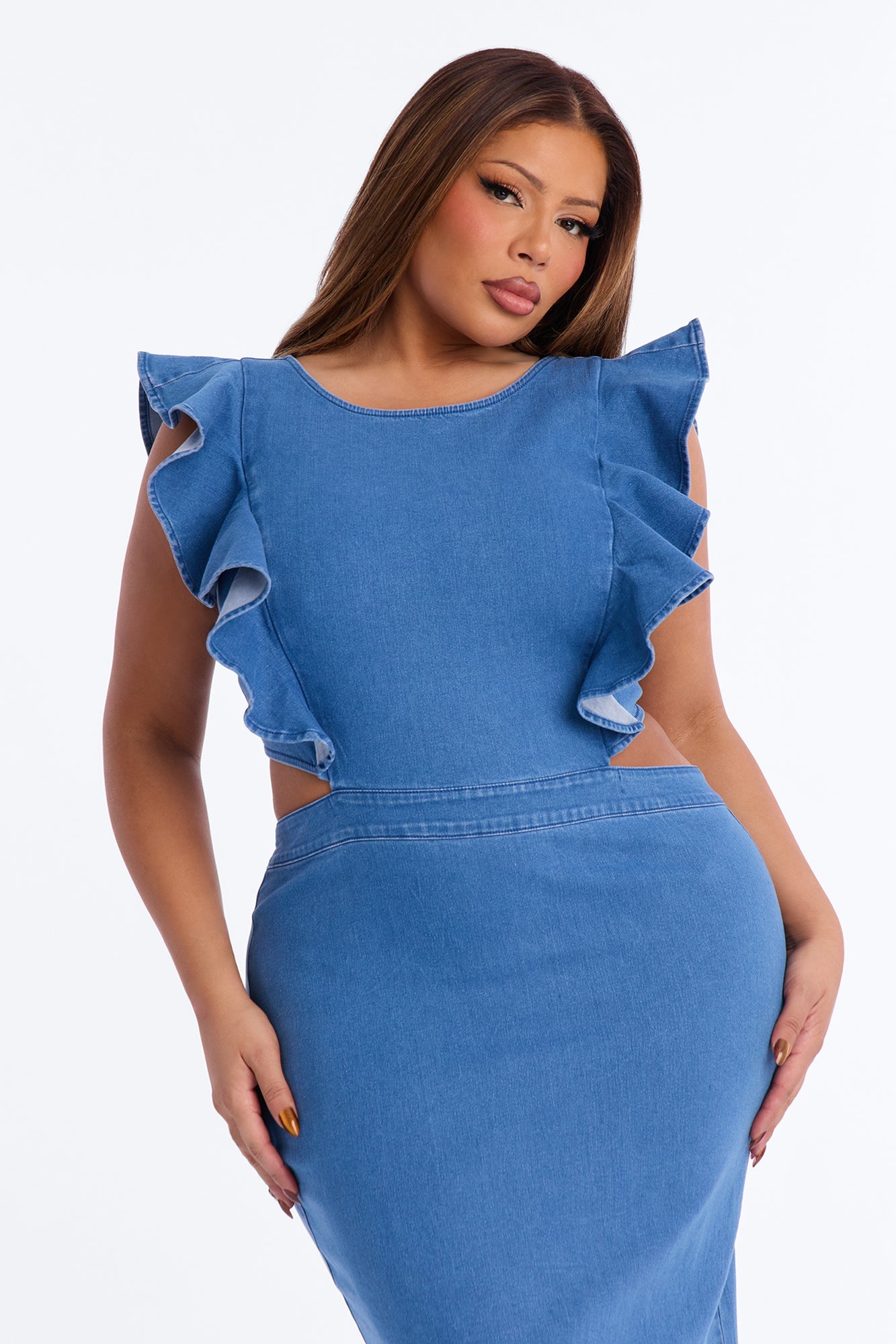 Alishia Denim Midi Dress - Medium Wash