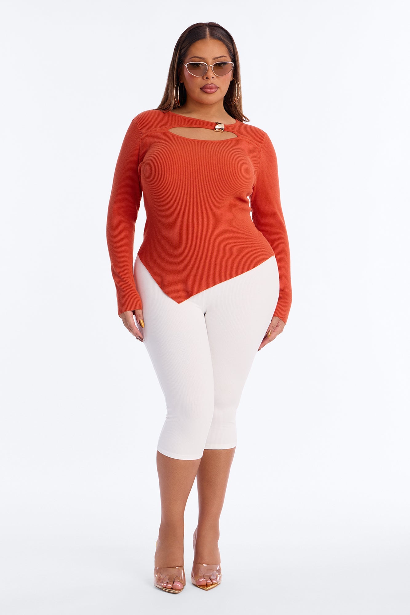 Pumpkin Spice Hardware Sweater Top - Rust