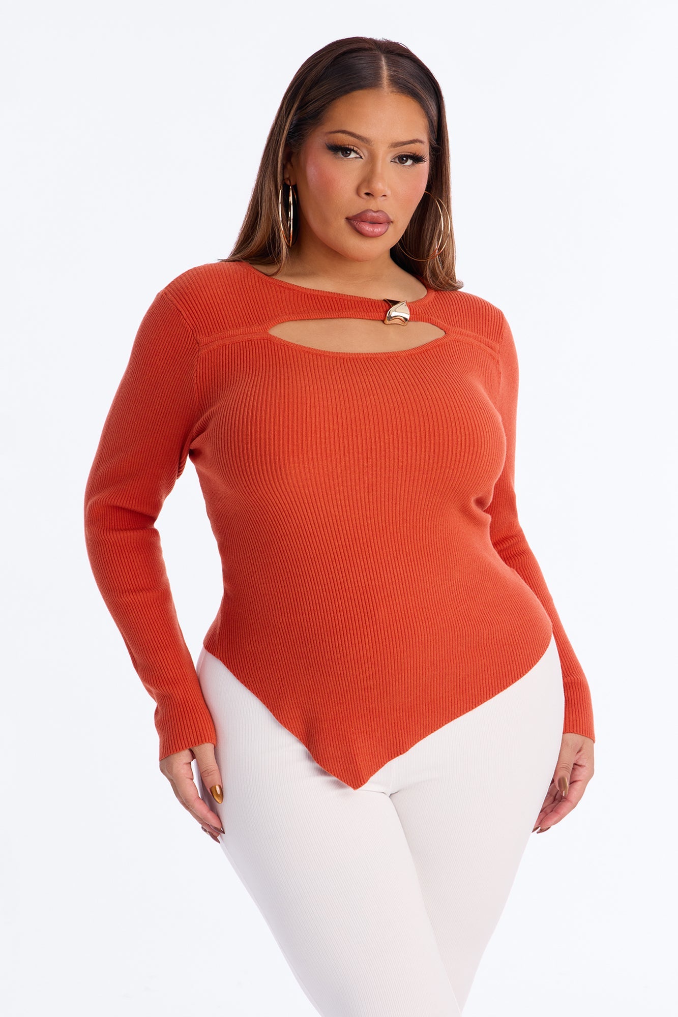 Pumpkin Spice Hardware Sweater Top - Rust