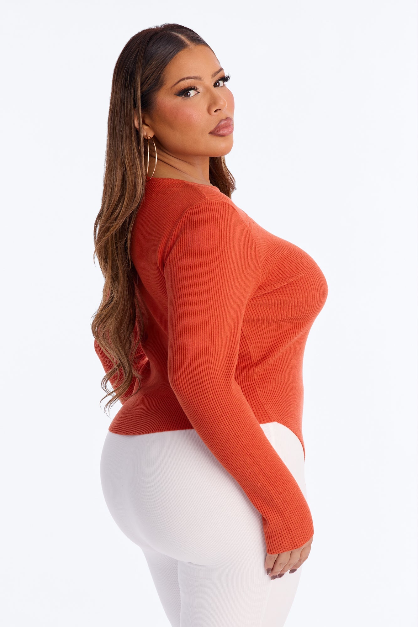 Pumpkin Spice Hardware Sweater Top - Rust