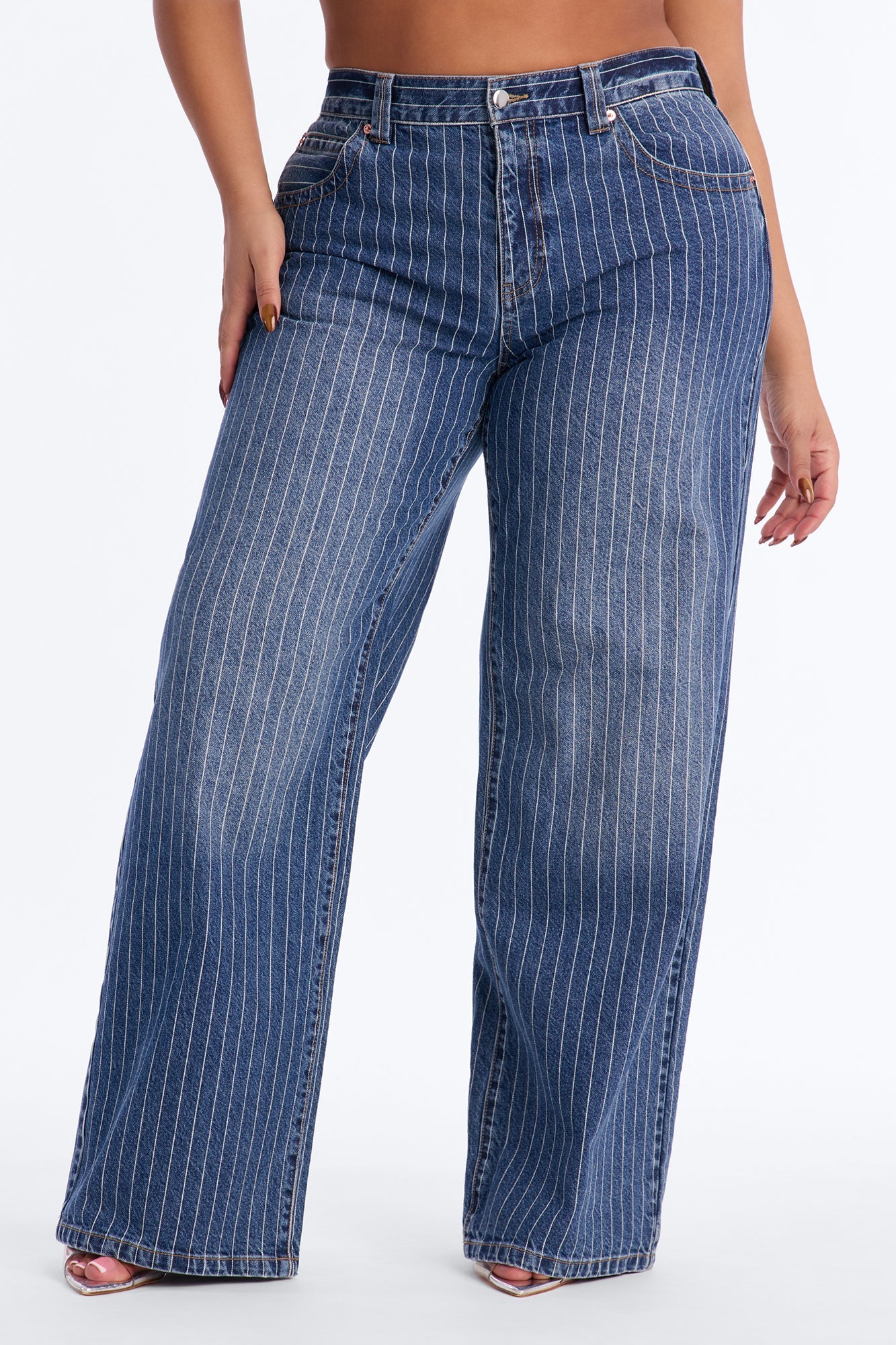 Legendary Striped Straight Leg Jeans - Medium Wash