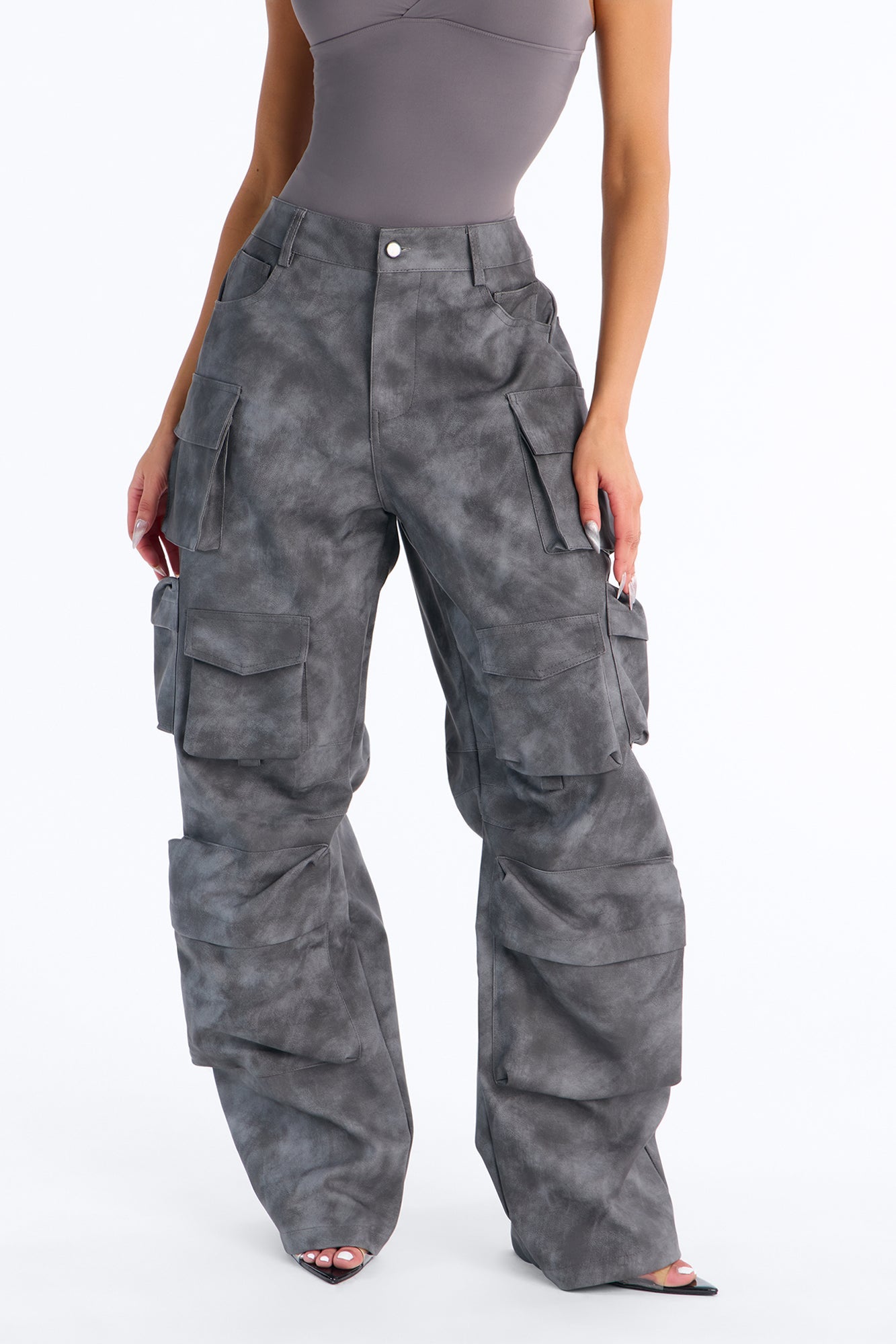 Harvey Washed Faux Leather Cargo Pant - Black Wash
