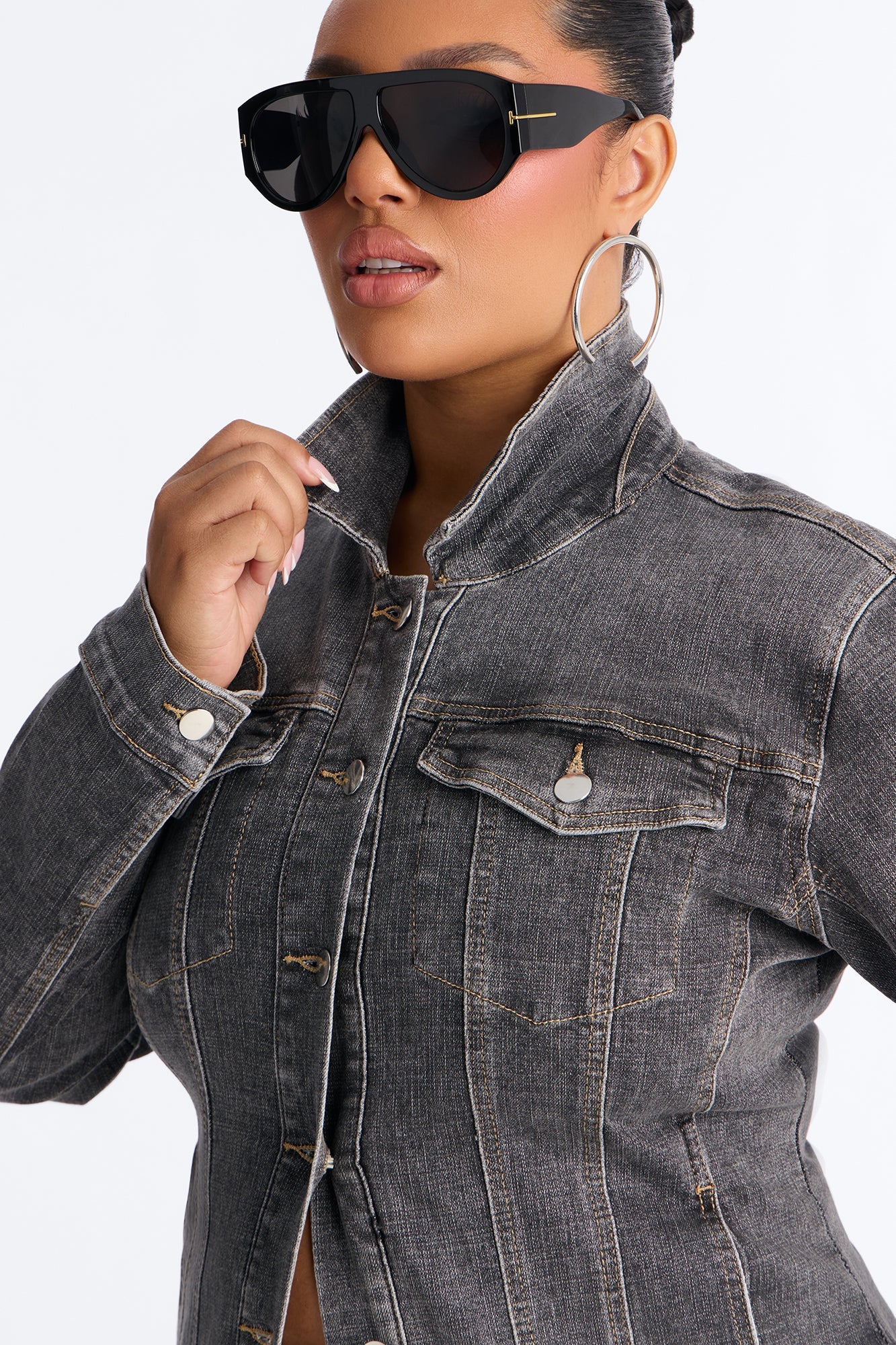 Dearest Darling Shaped Denim Jacket - Grey