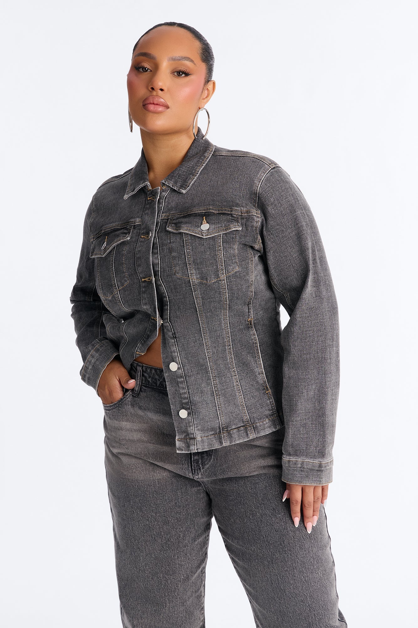 Dearest Darling Shaped Denim Jacket - Grey
