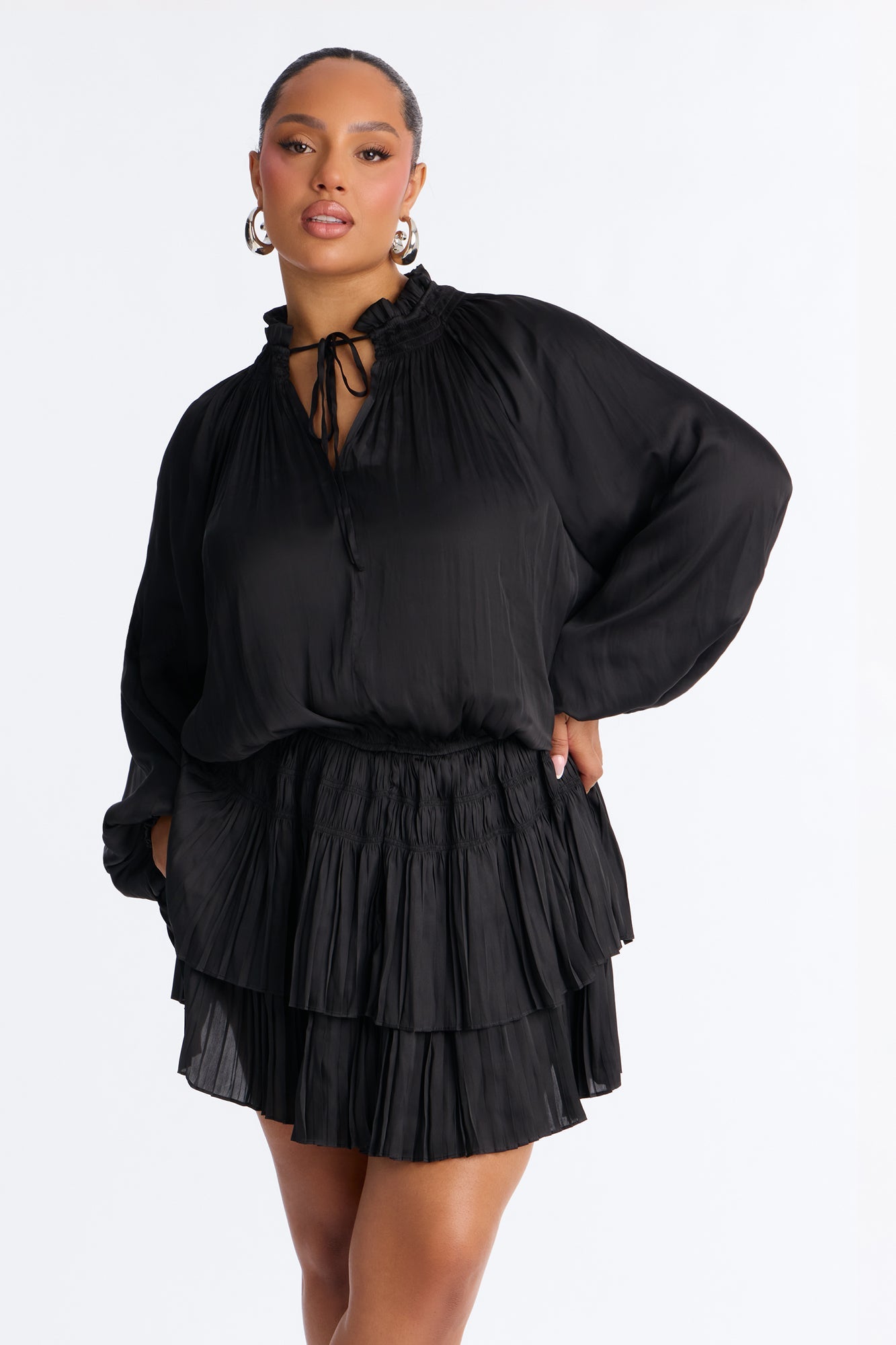 Keep It Cordial Satin Mini Dress - Black