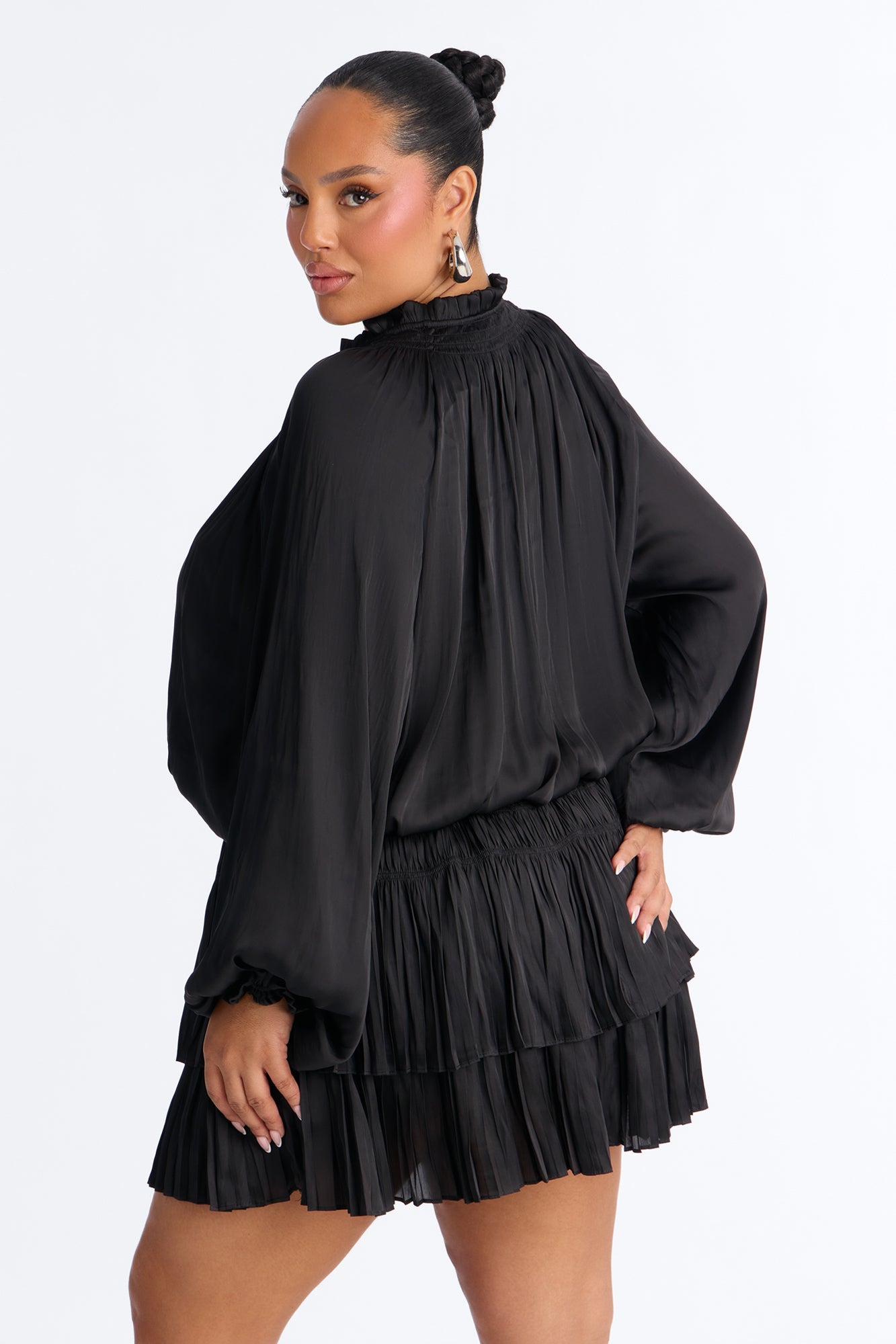 Keep It Cordial Satin Mini Dress - Black