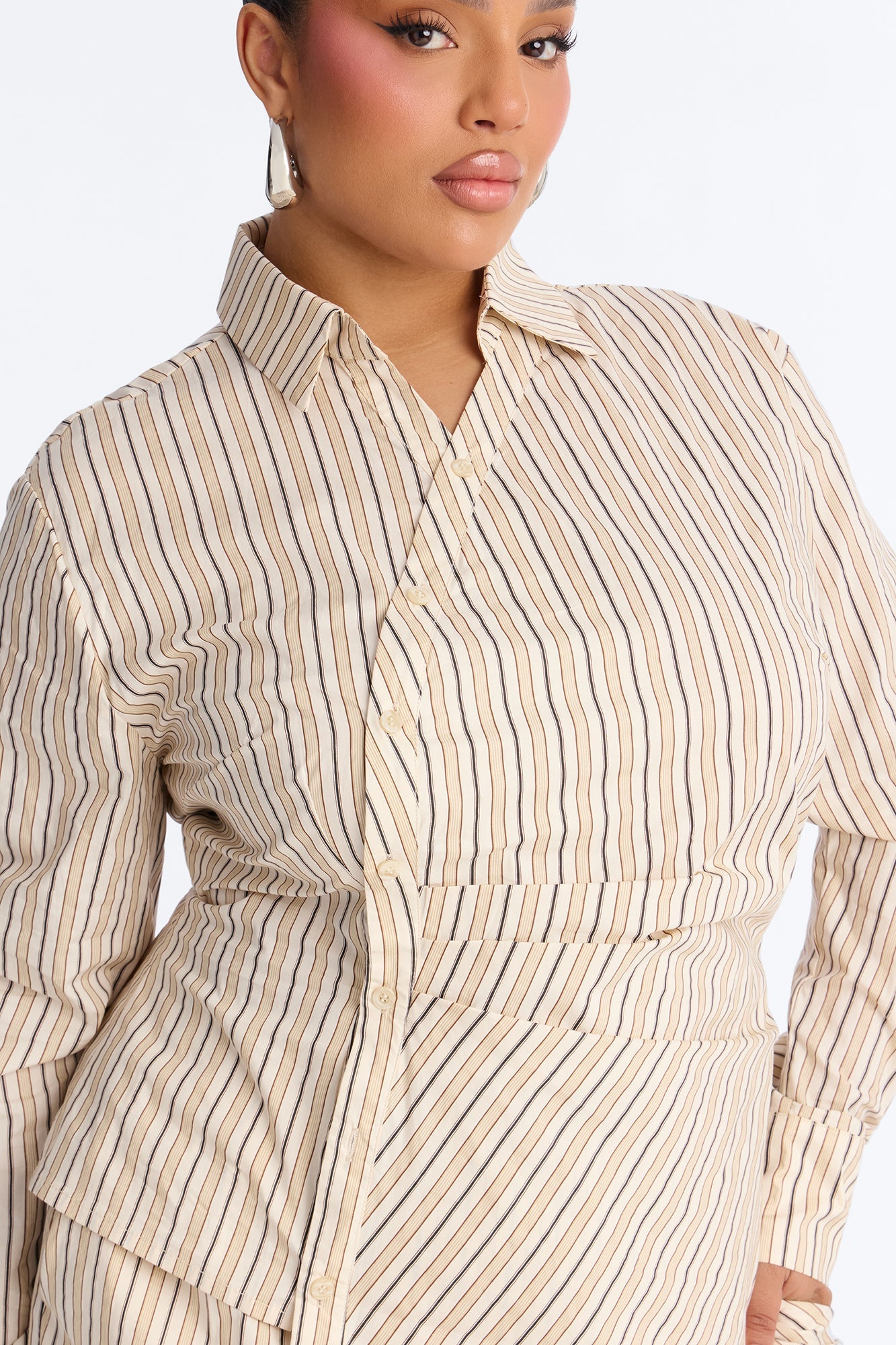 Margot Wrap Pinstripe Pant Set - Cream/combo