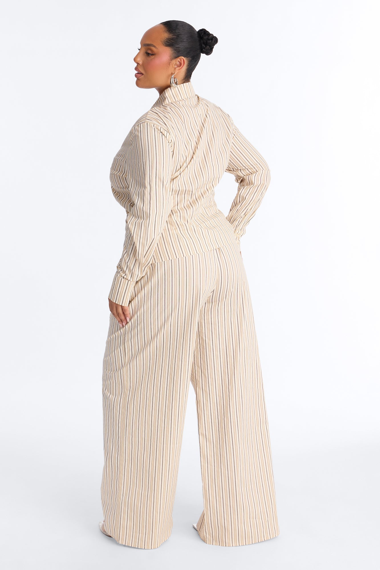 Margot Wrap Pinstripe Pant Set - Cream/combo