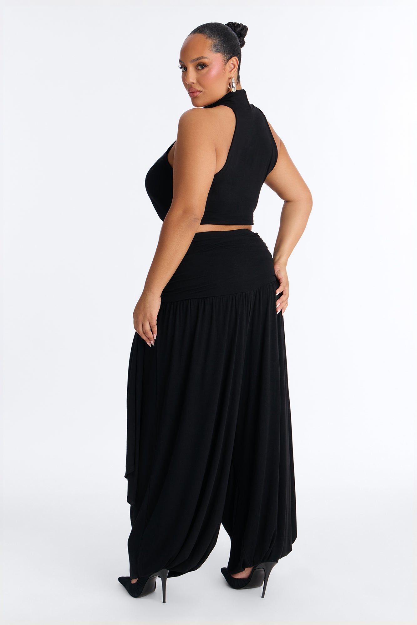 Anya Mock Neck Balloon Pant Set - Black