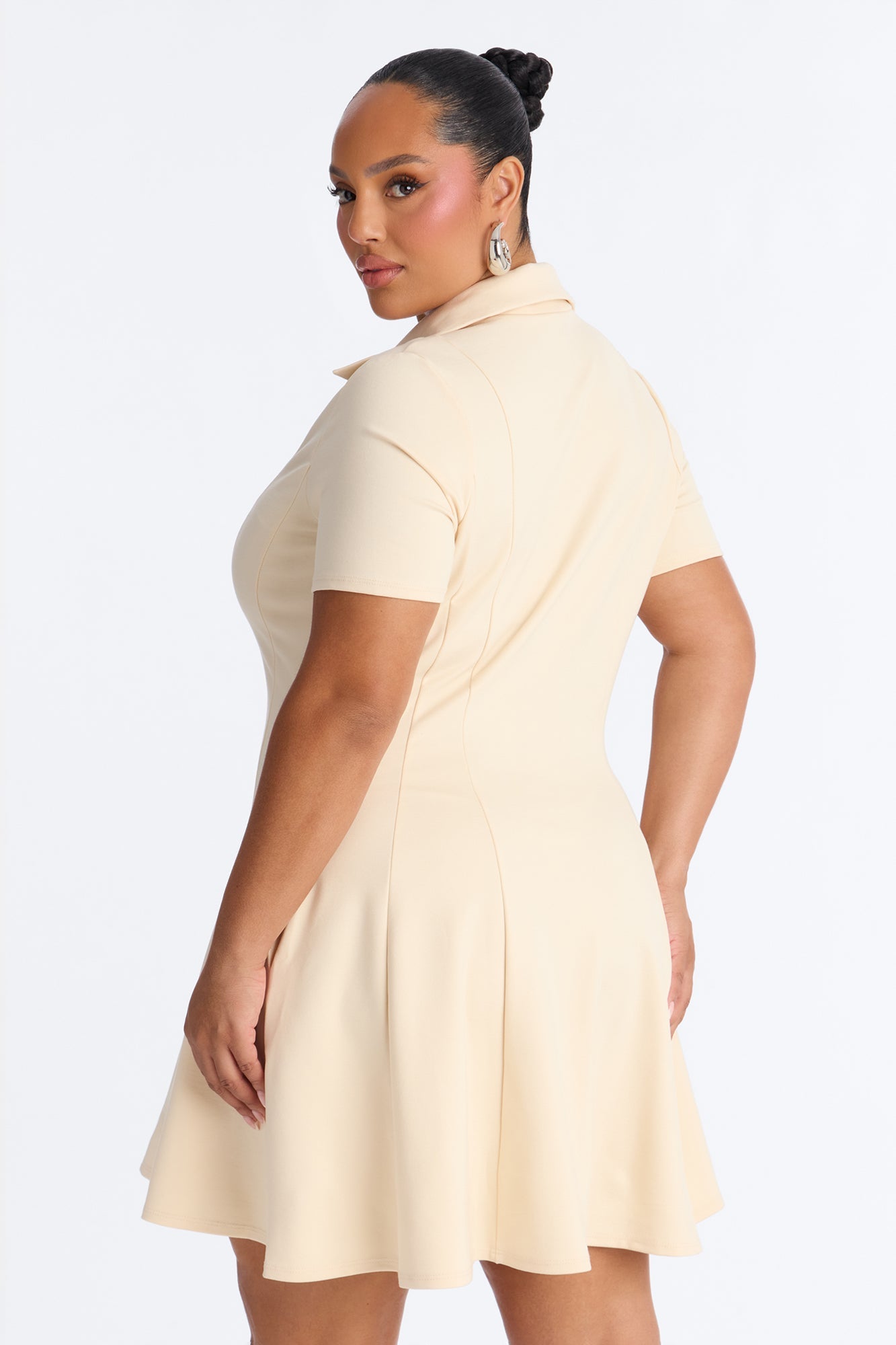 Racket Up Collared Mini Dress - Cream
