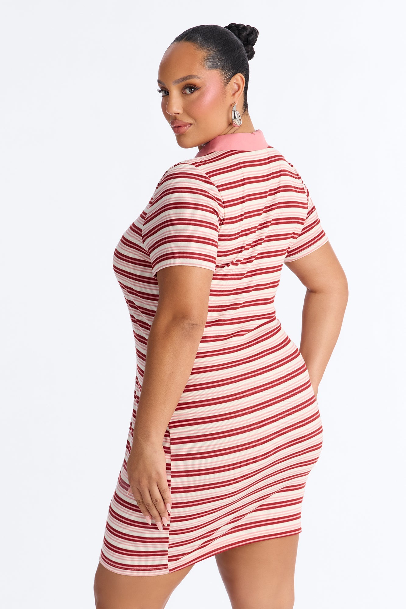 School Night Short Sleeve Ribbed Mini Dress - Pink/combo