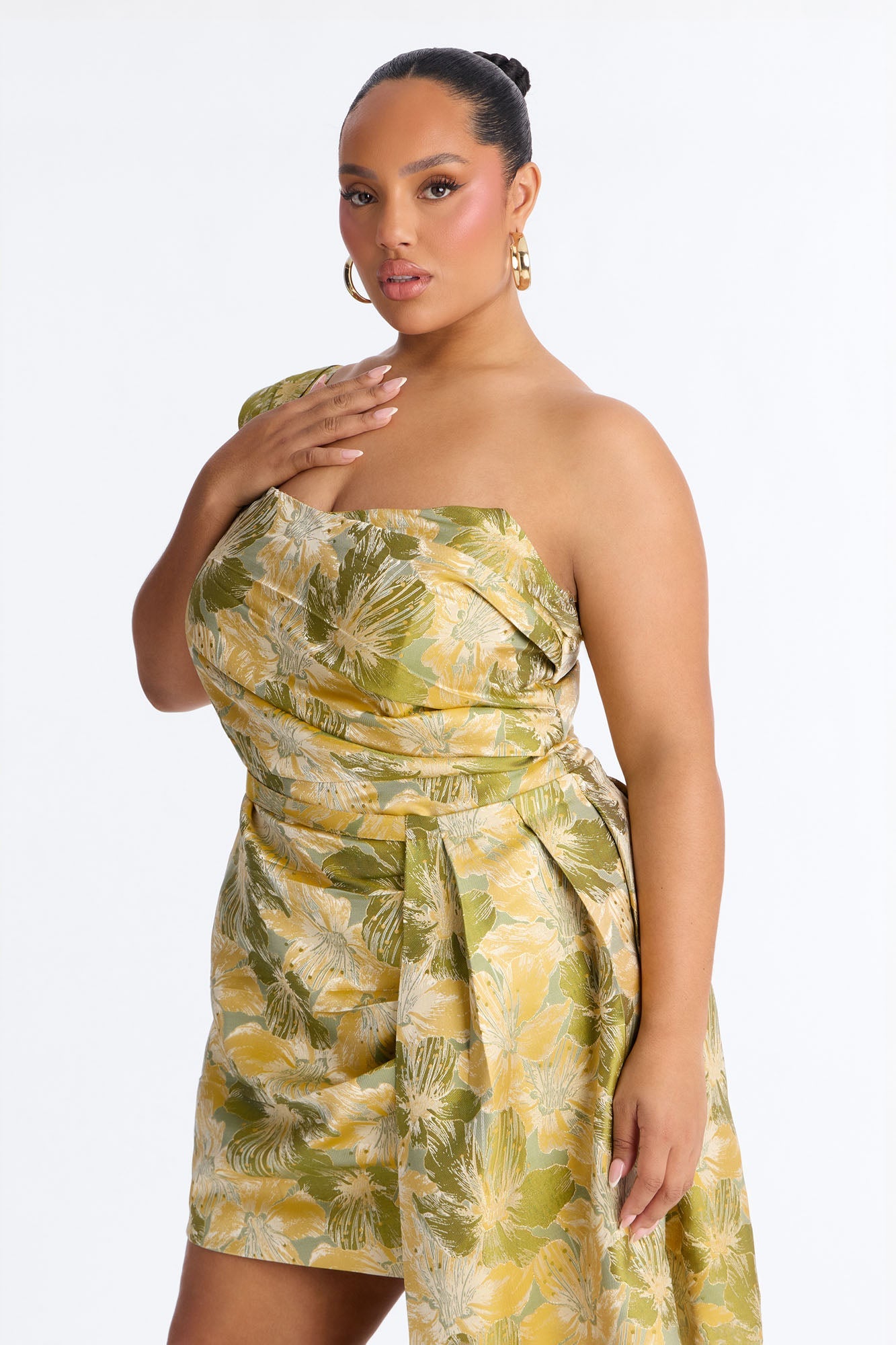 Isabella Removable Train Jacquard Mini Dress - Green/combo