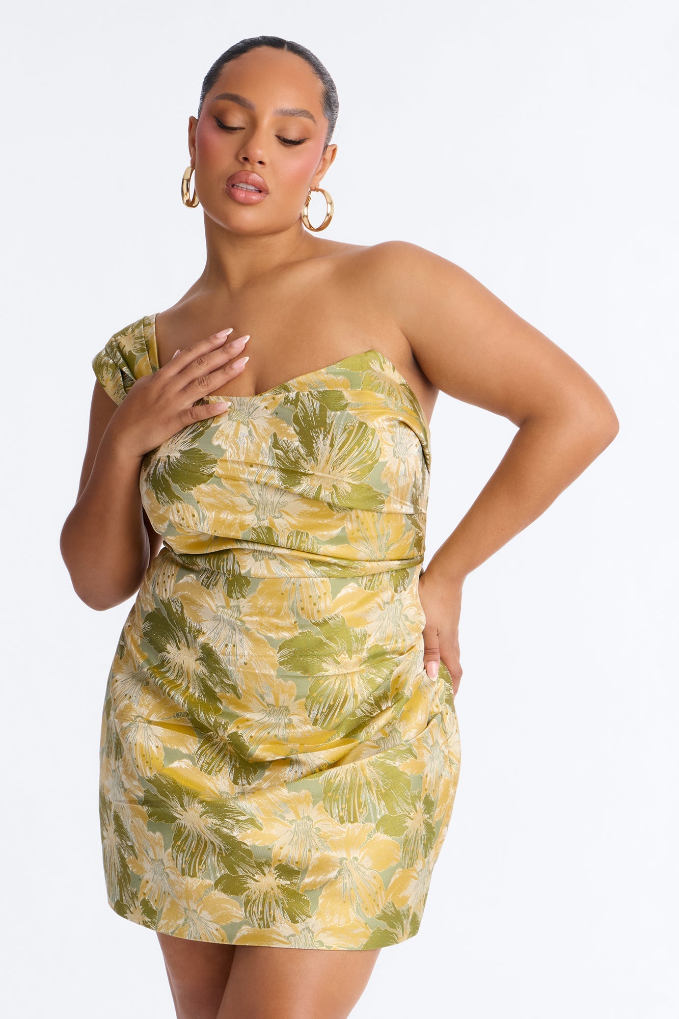 Isabella Removable Train Jacquard Mini Dress - Green/combo
