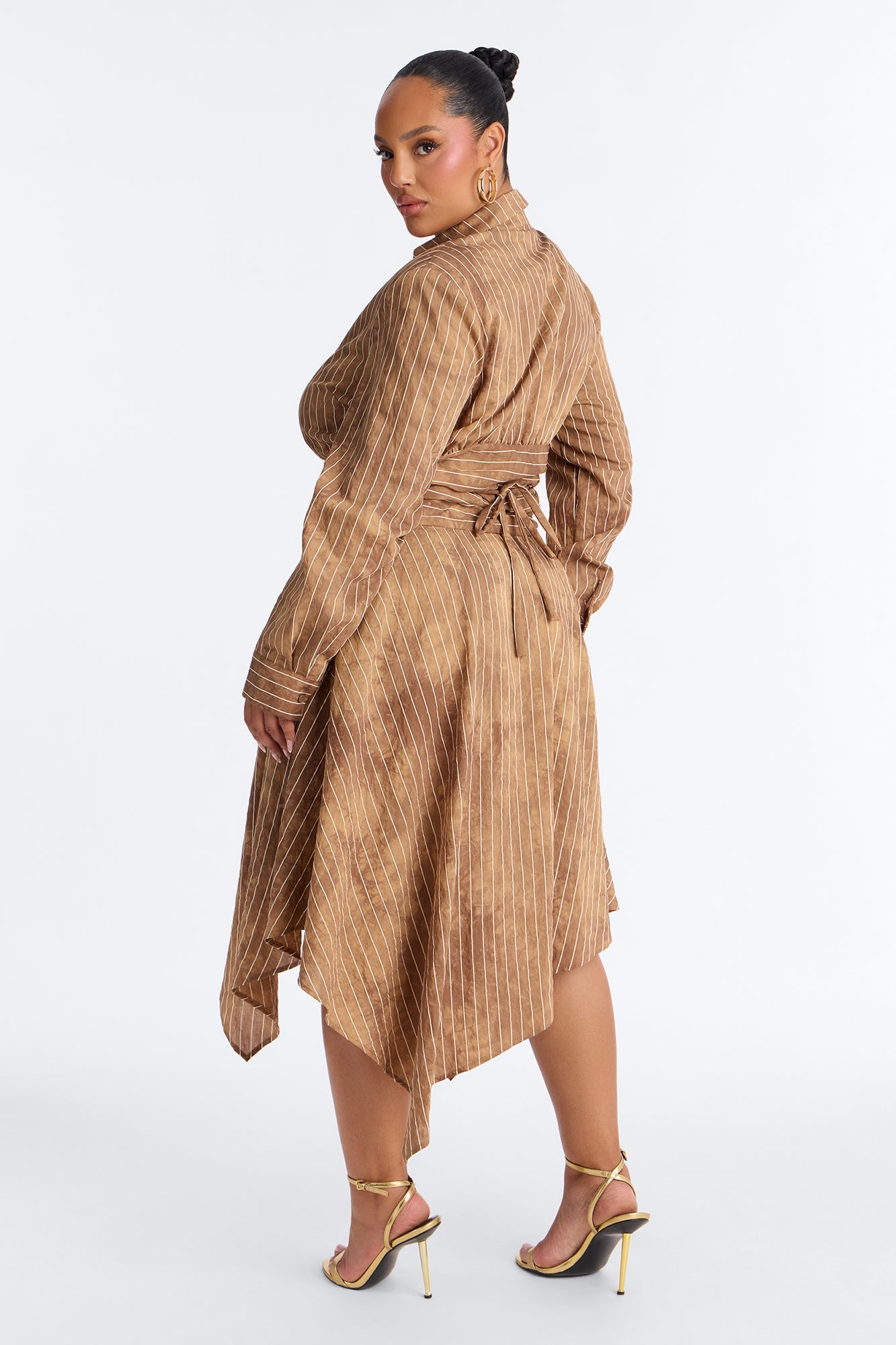 Adeline Pinstripe Tie Dye Midi Dress - Brown