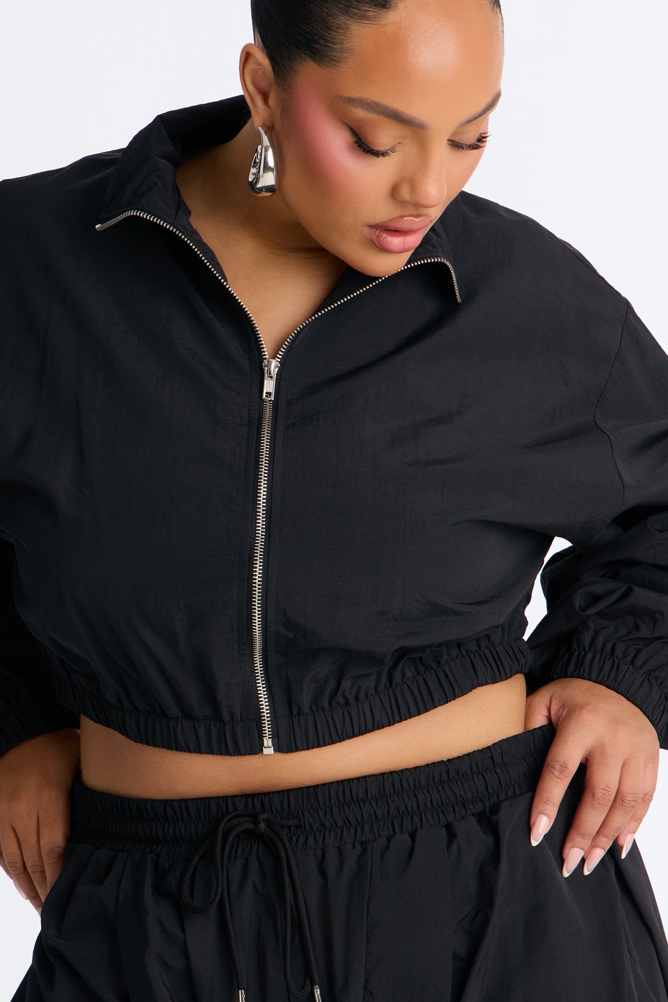 Midnight Drift Extreme Wide Leg Windbreaker Set - Black