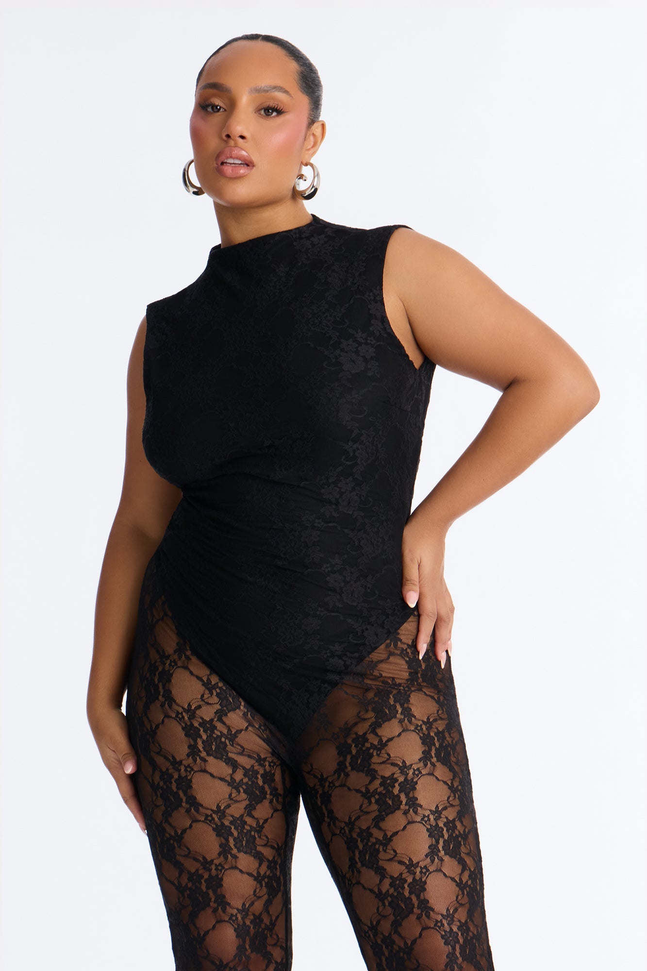 Miley Backless Lace Capri Catsuit - Black