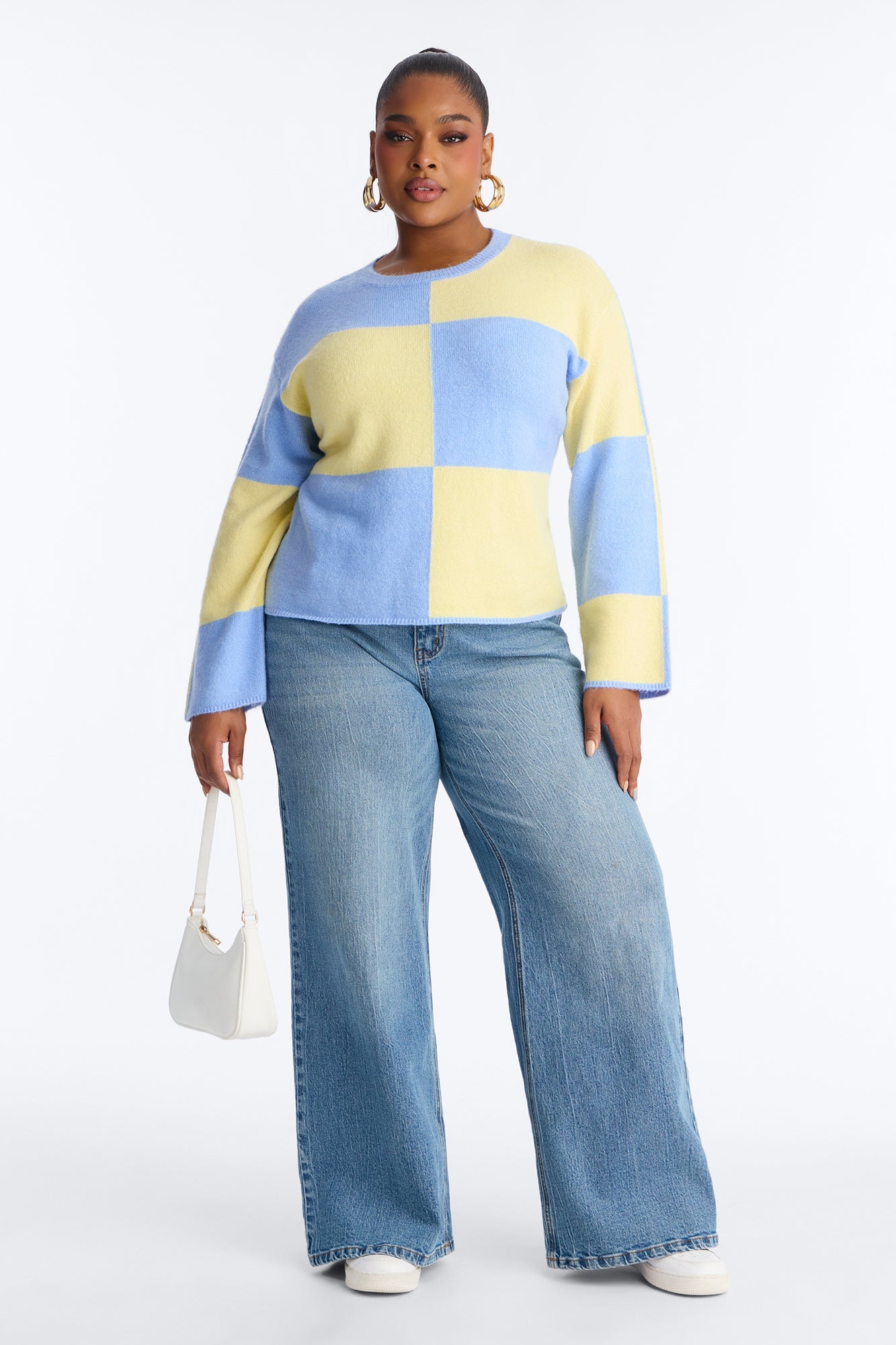 High Demand Checkered Sweater - Blue/combo