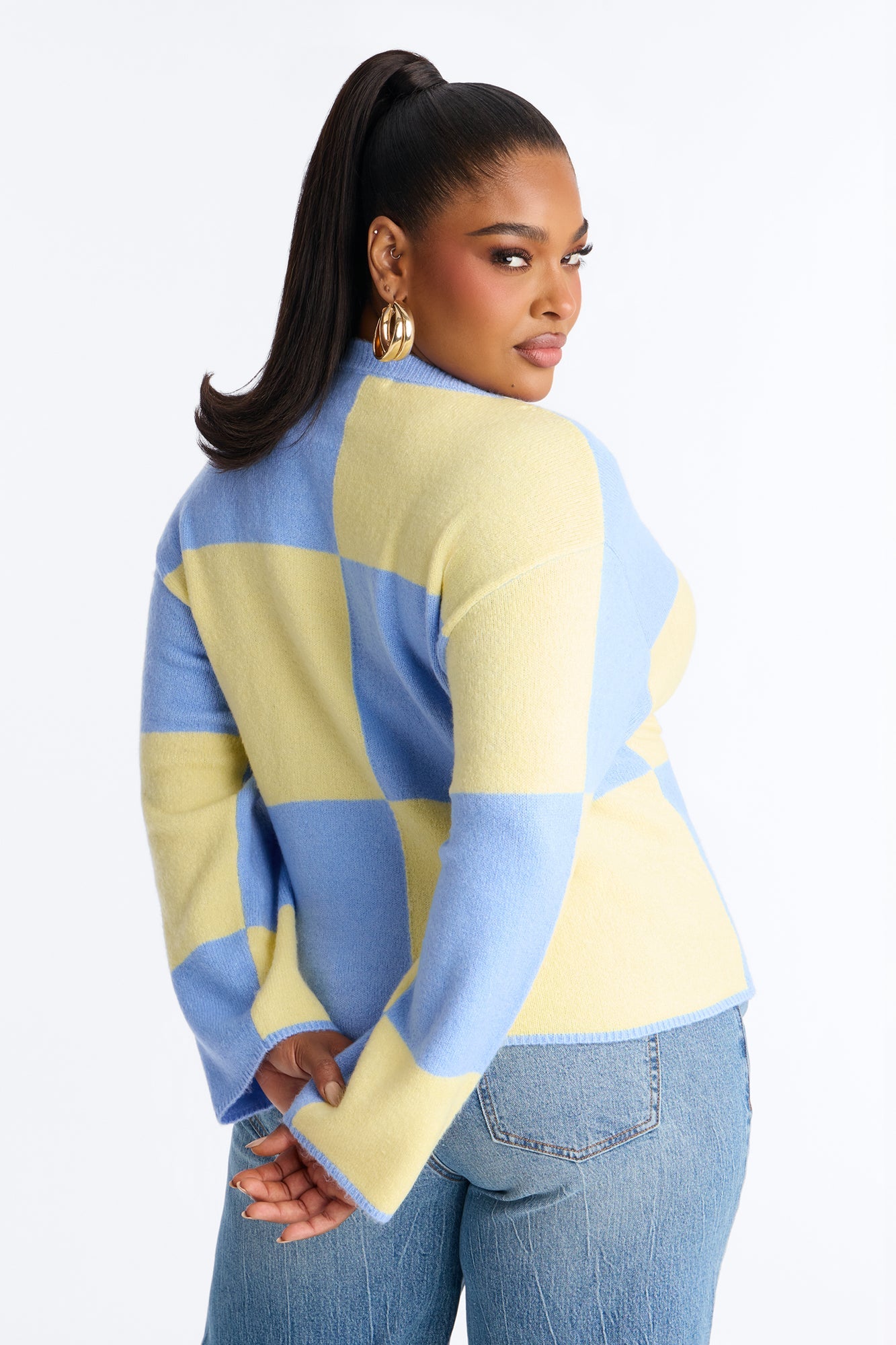 High Demand Checkered Sweater - Blue/combo