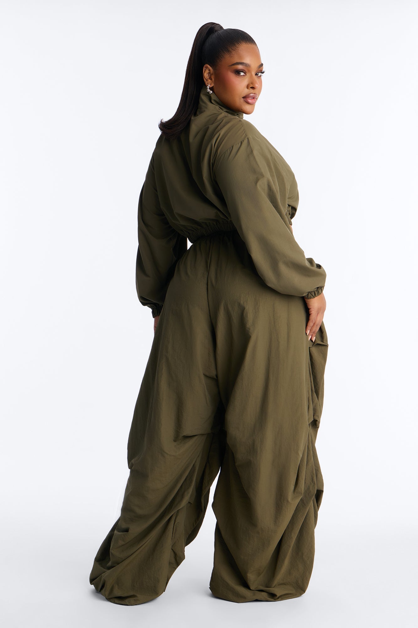 Midnight Drift Extreme Wide Leg Windbreaker Set - Olive