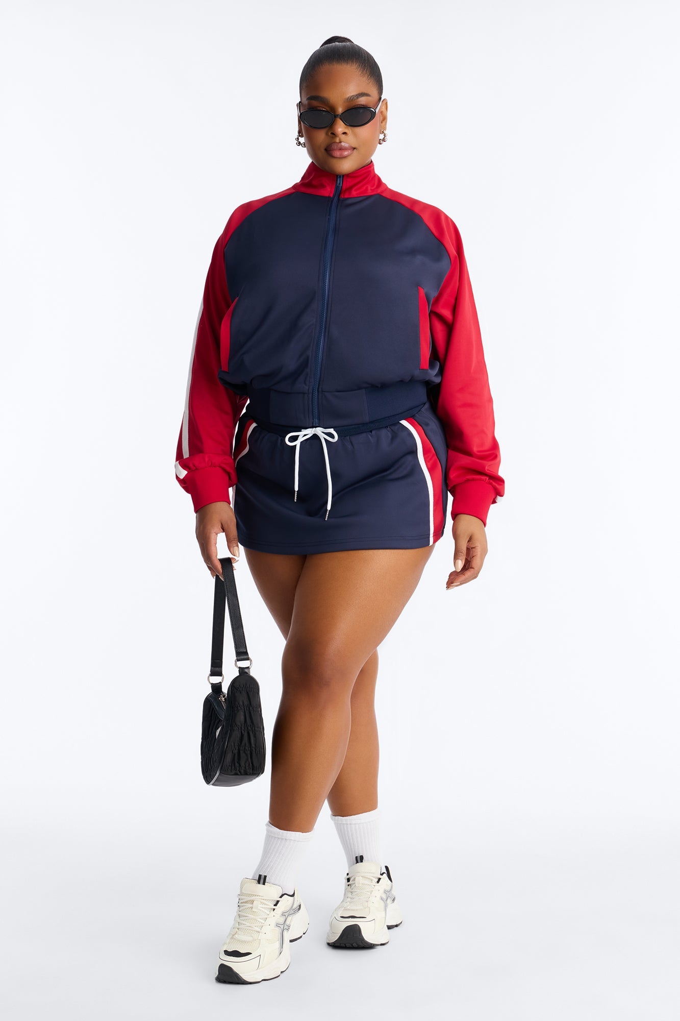 Cool And Sporty Nylon Colorblock Track Skort - Red/combo