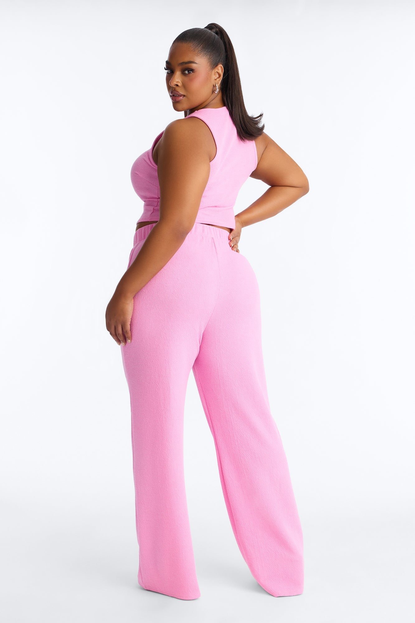 Alana Textured Wide Leg Pant Set - Pink