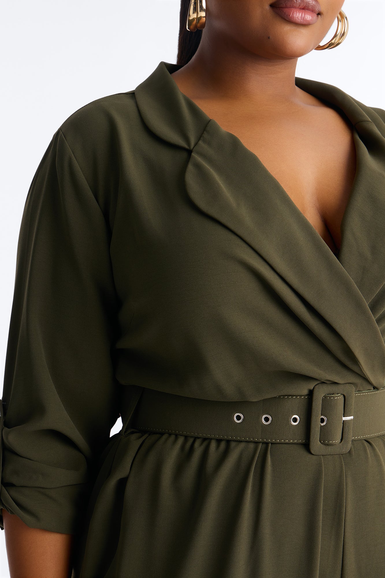 Running Around Belted Straight Leg Jumpsuit - Olive