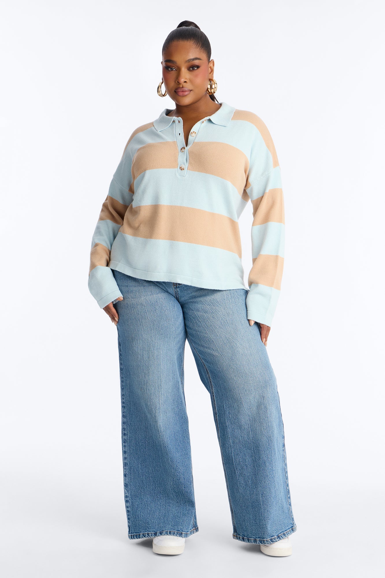 Go Getter Striped Polo Sweater - Blue/combo