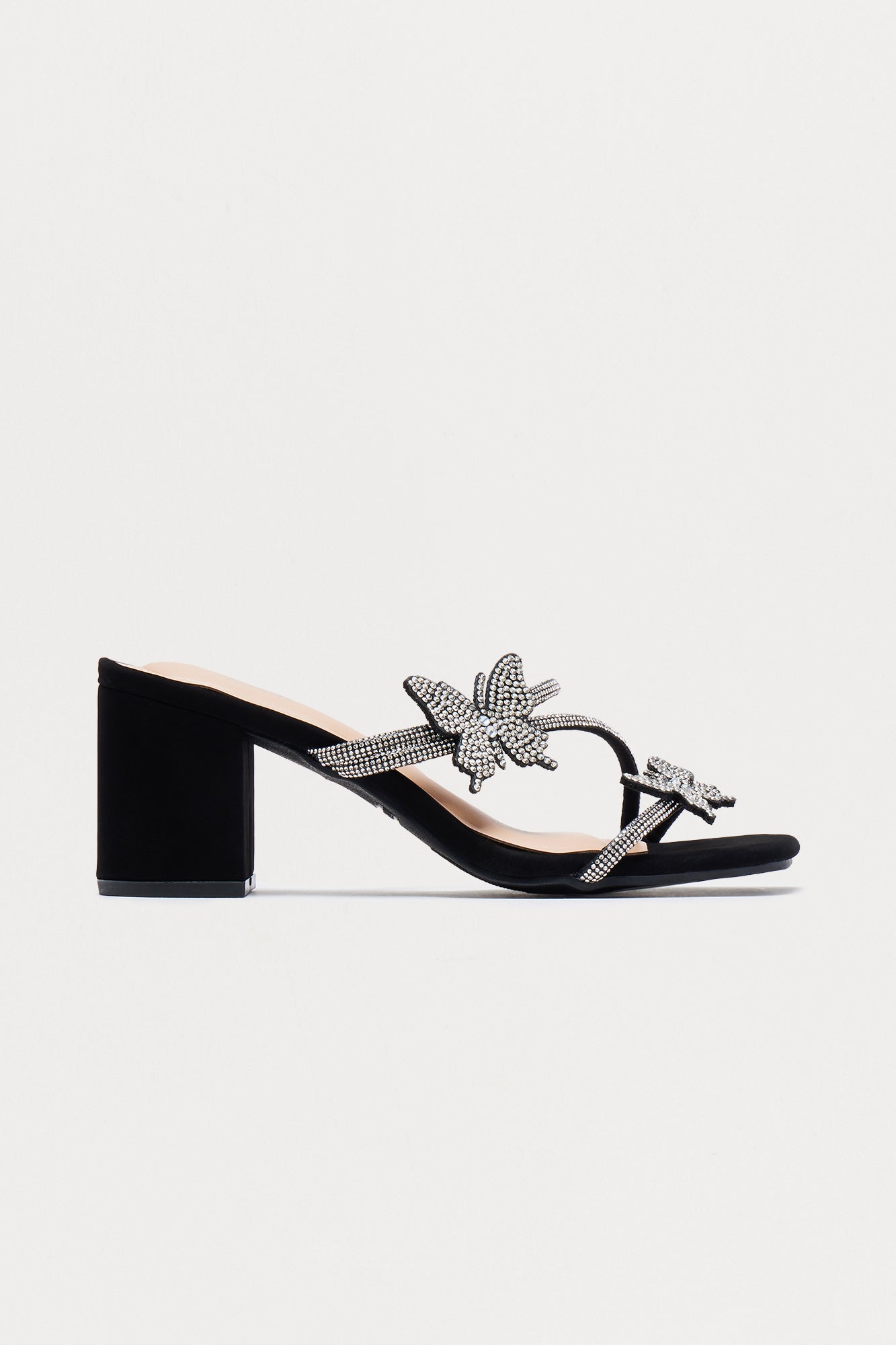 Kenley Butterfly Rhinestone Mules - Black