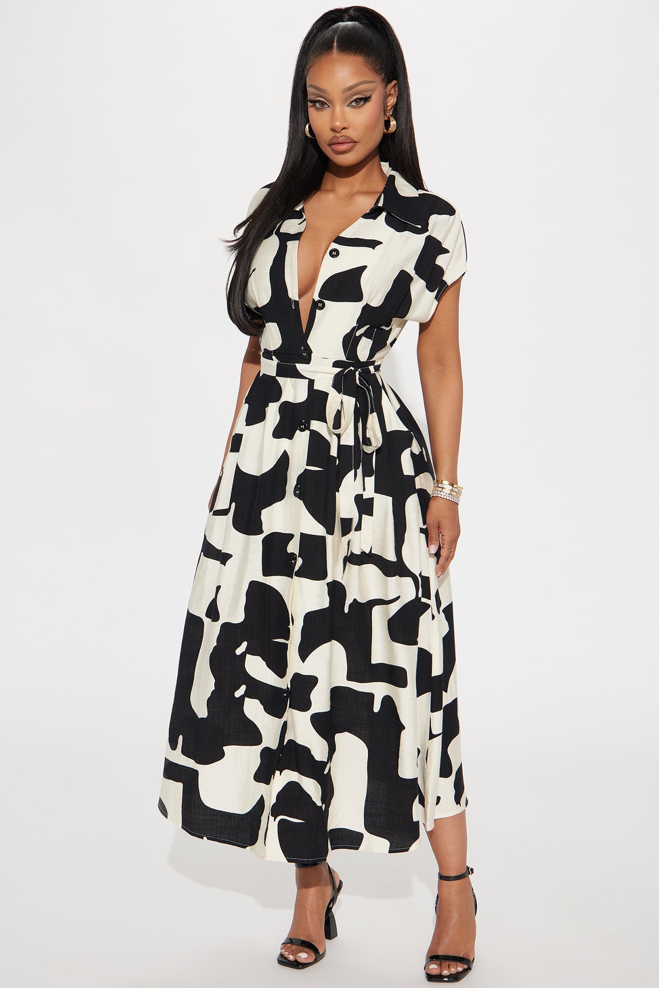 All About The Angles Shirt Midi Dress - Black/combo